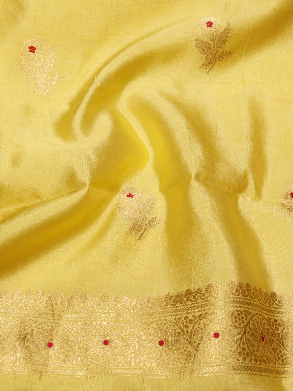 Yellow Soft Katan Banarasi suit sleeve detail
