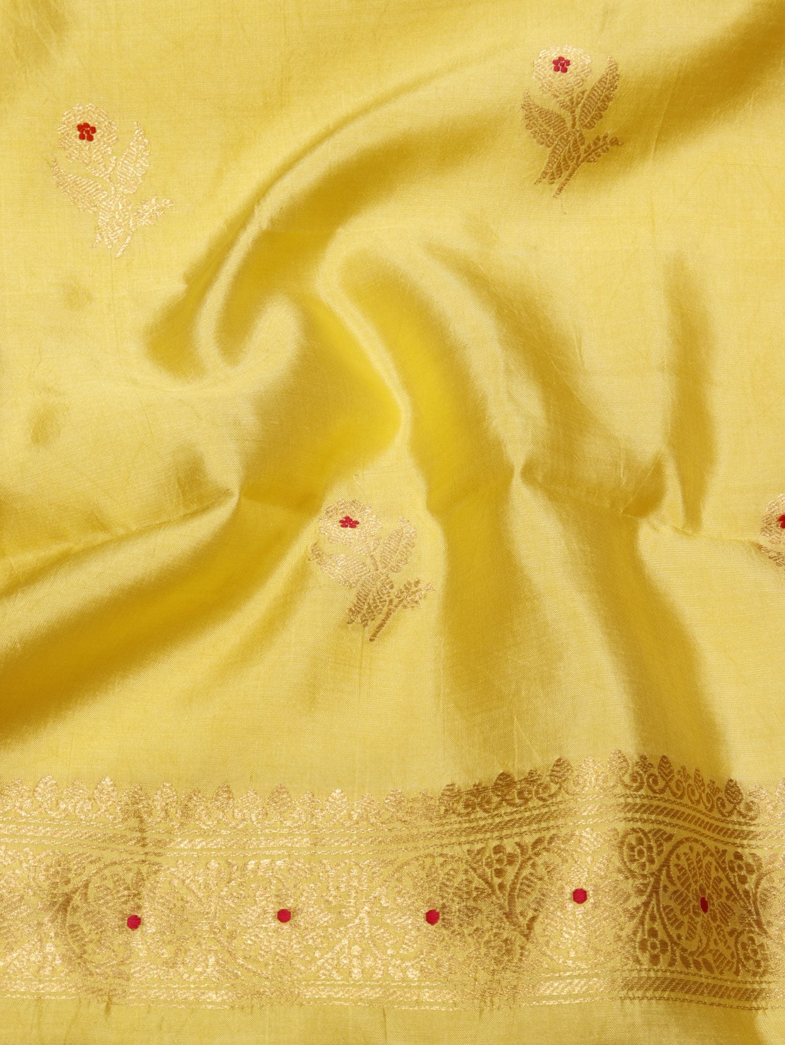 Yellow Soft Katan Banarasi suit sleeve detail