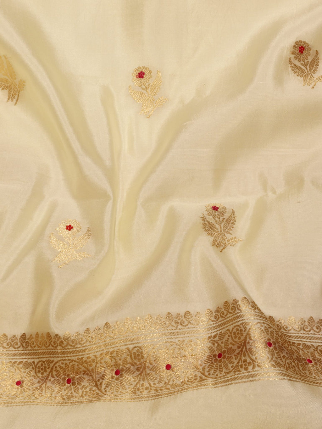 Cream Soft Katan Banarasi suit sleeve detail