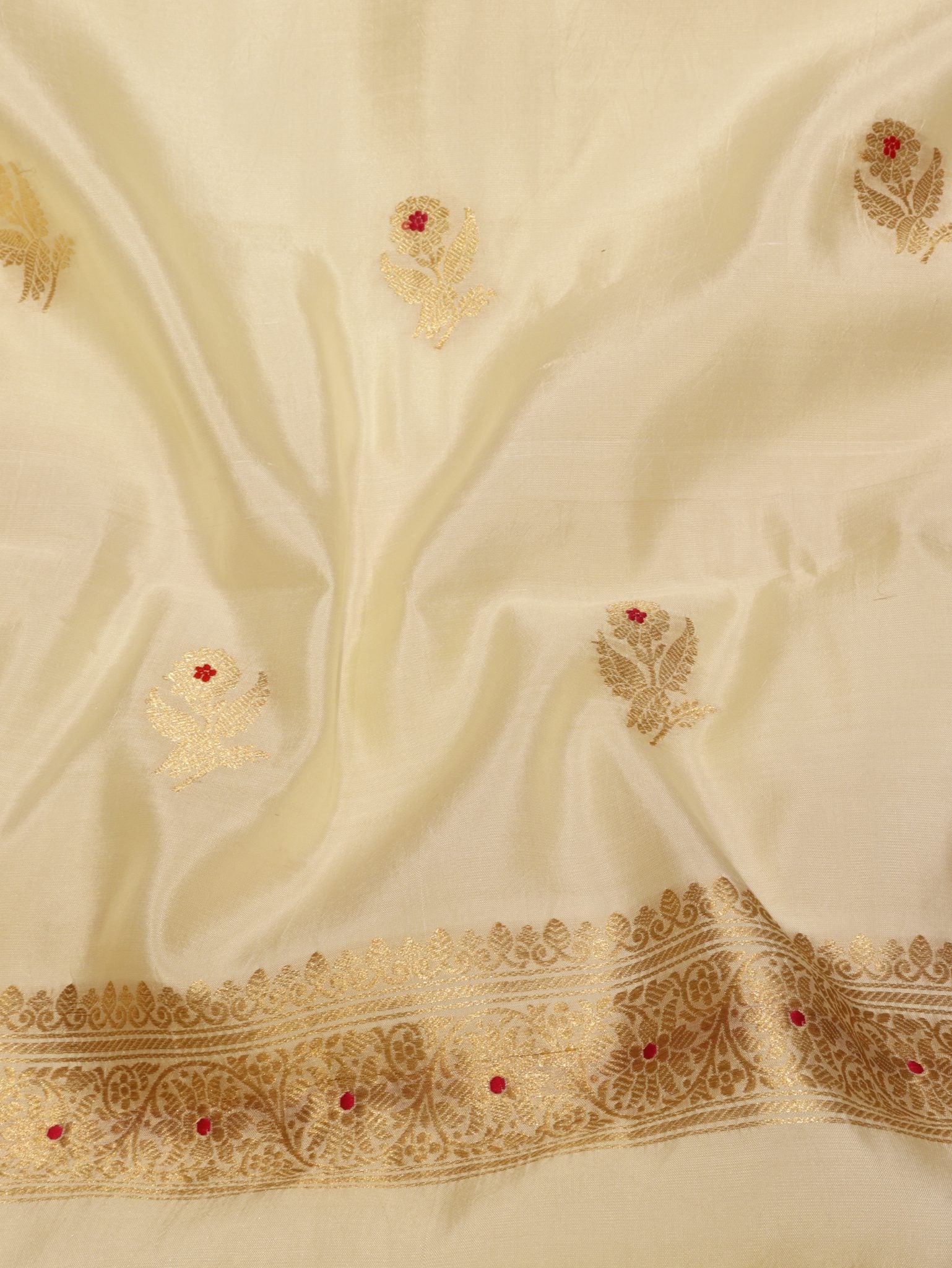 Cream Soft Katan Banarasi suit sleeve detail