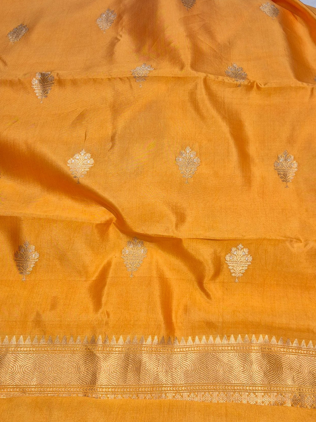 Orange Soft Katan Banarasi suit sleeve detail