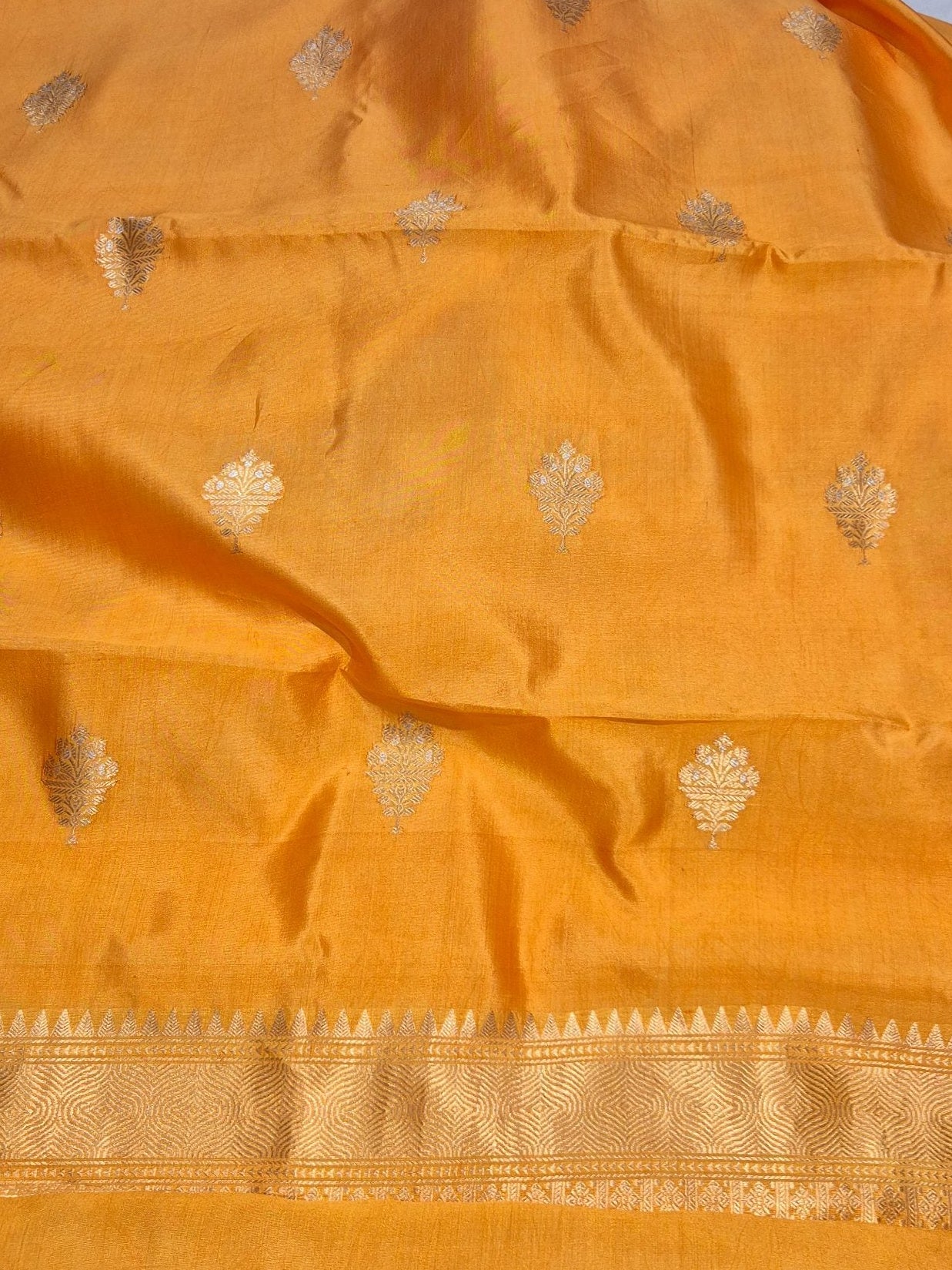Orange Soft Katan Banarasi suit sleeve detail