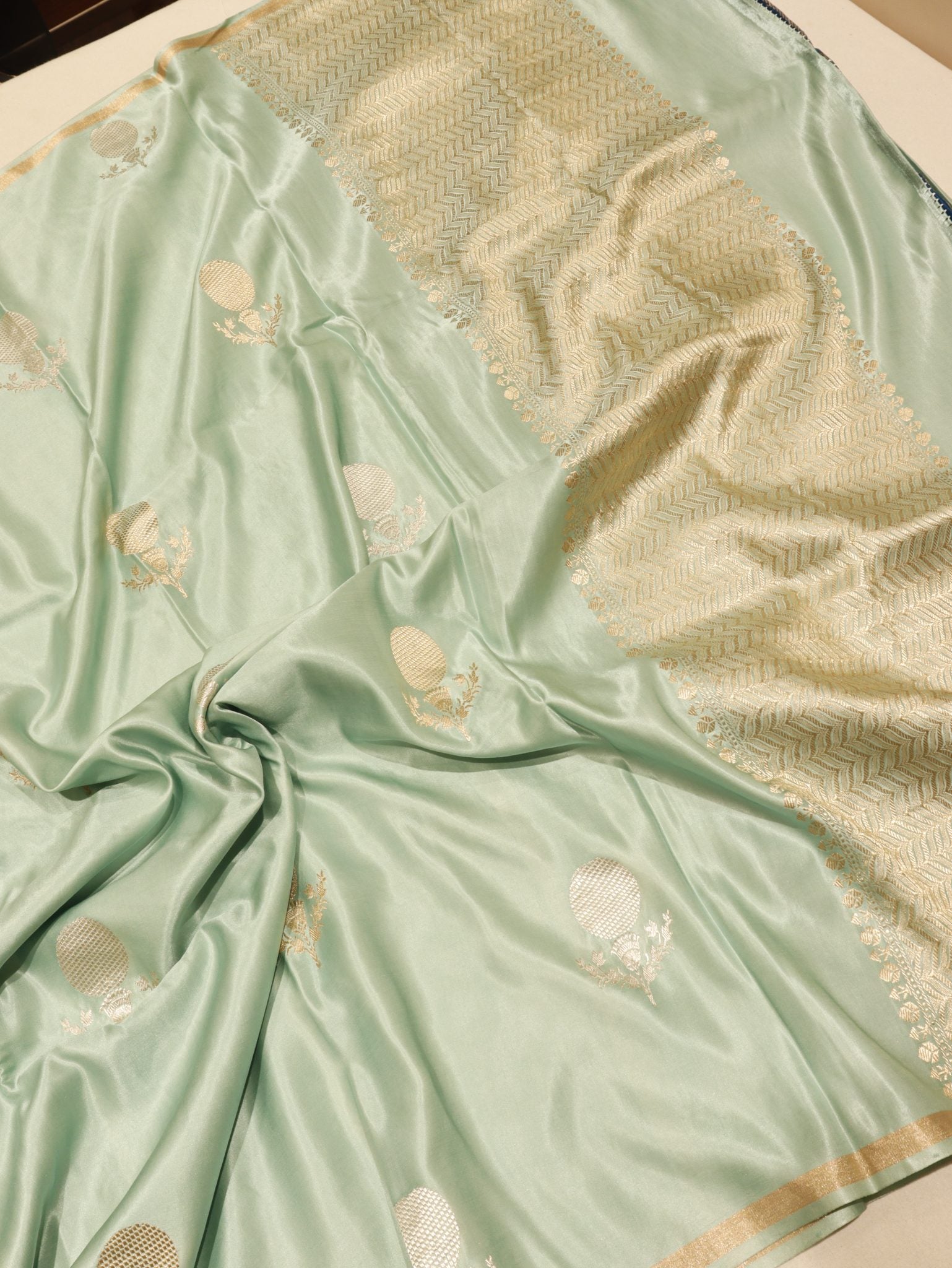 Mint Mashru Silk Banarasi saree pallu detail