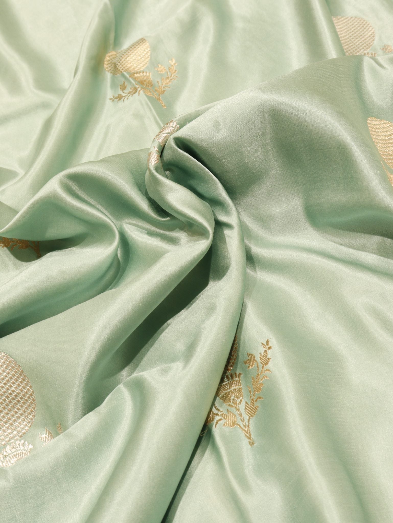 Mint Mashru Silk Banarasi saree border closeup