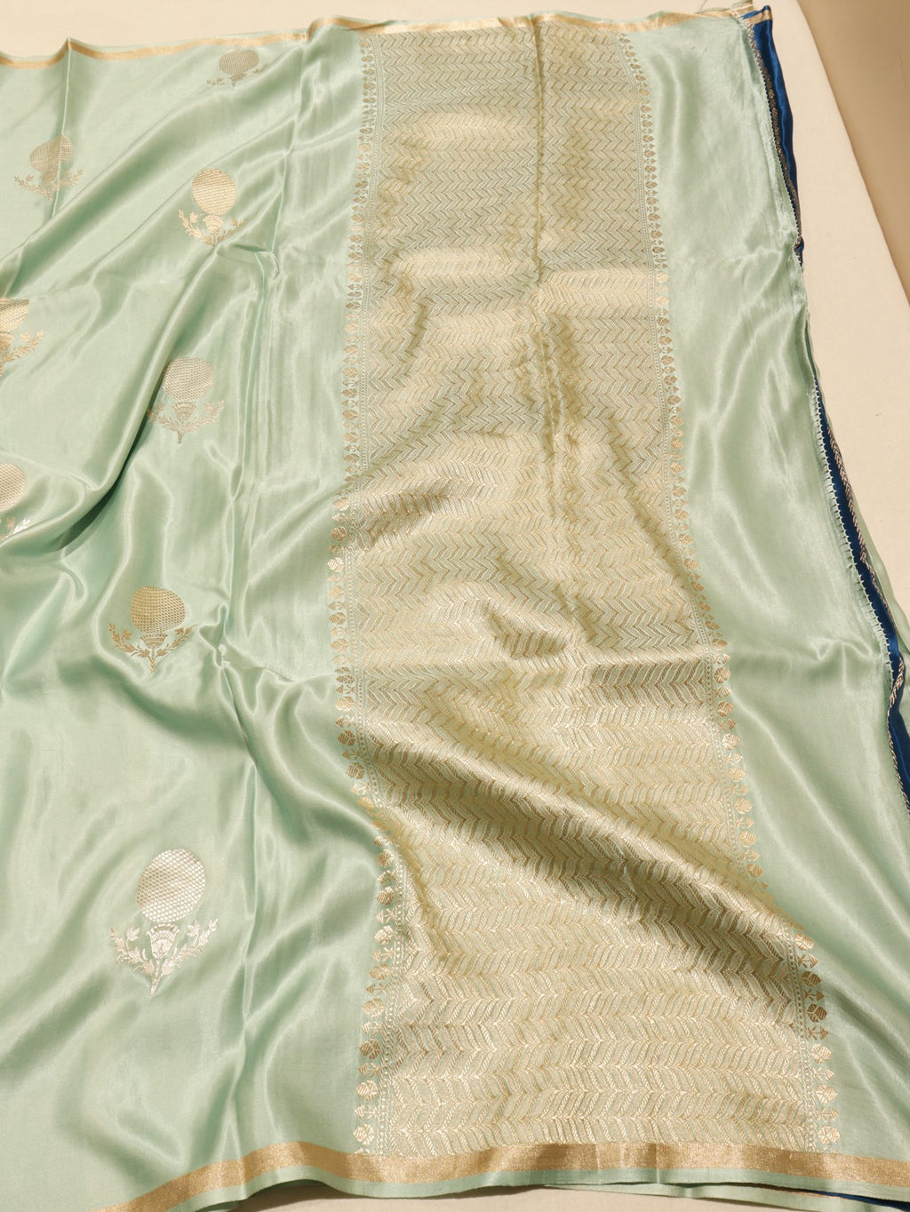 Mint Mashru Silk Banarasi saree full spread