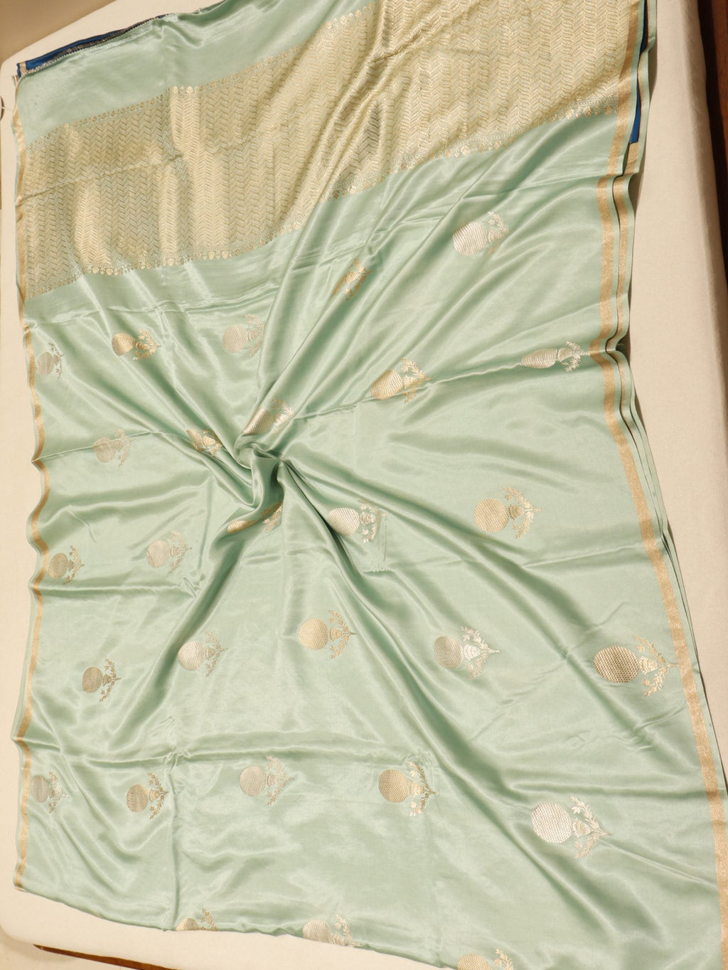 Mint Mashru Silk Banarasi saree zari work detail