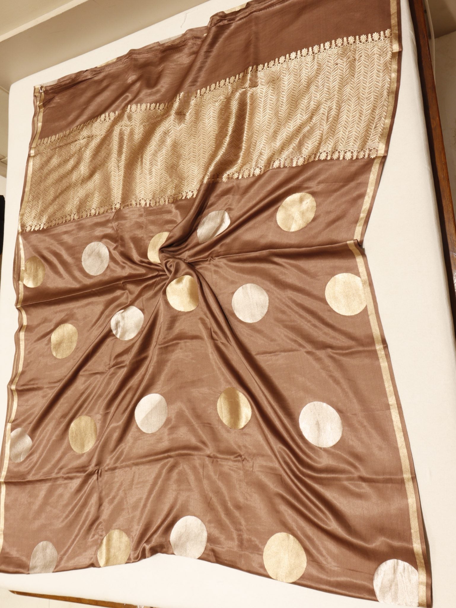 Bronze-Brown Mashru Silk Banarasi saree folded view