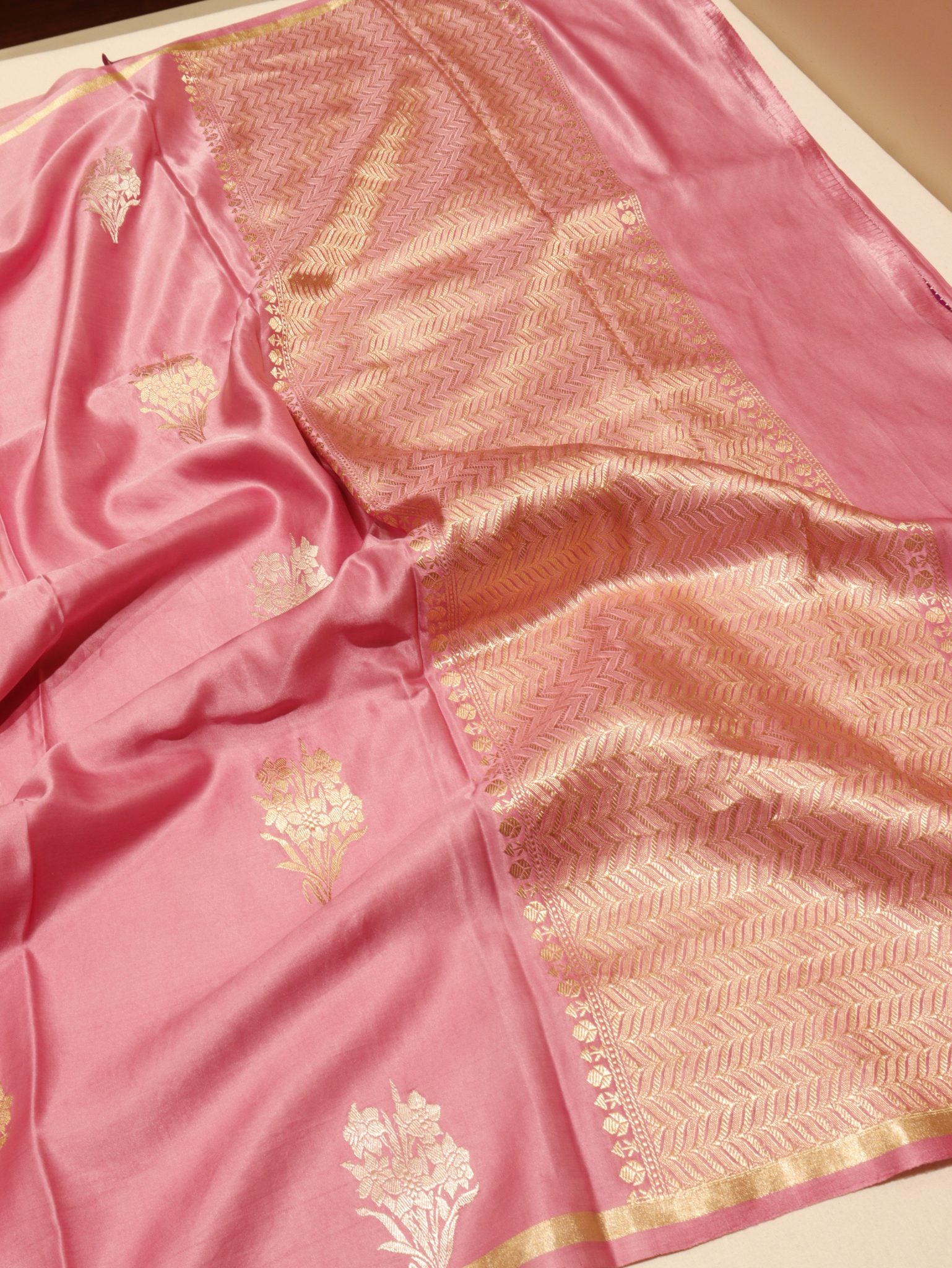 Pink Mashru Silk Banarasi saree blouse piece