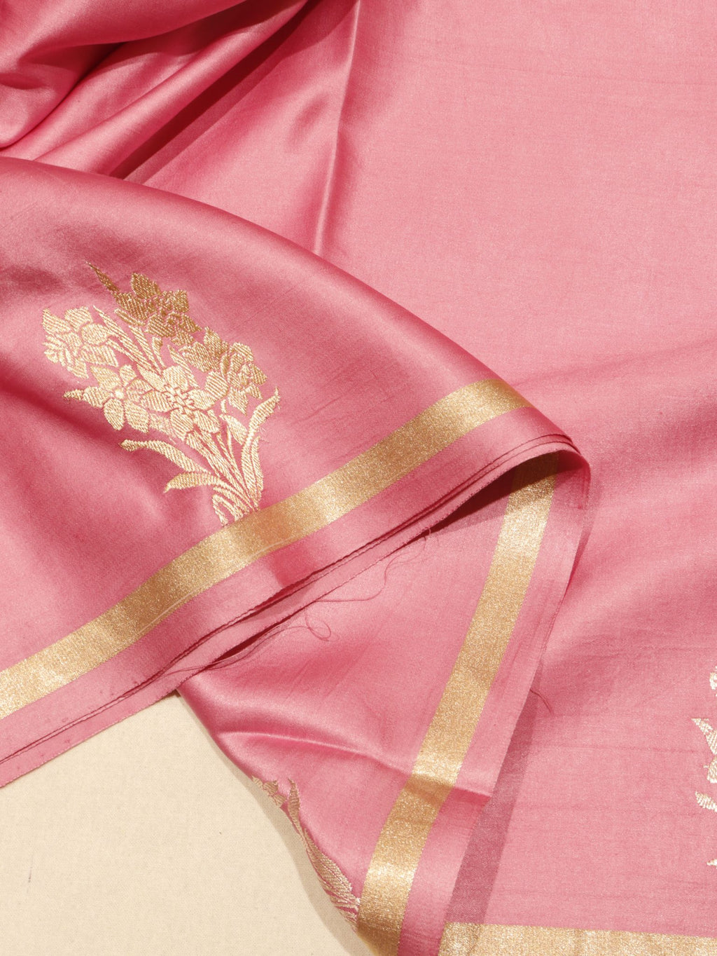 Pink Mashru Silk Banarasi saree texture detail