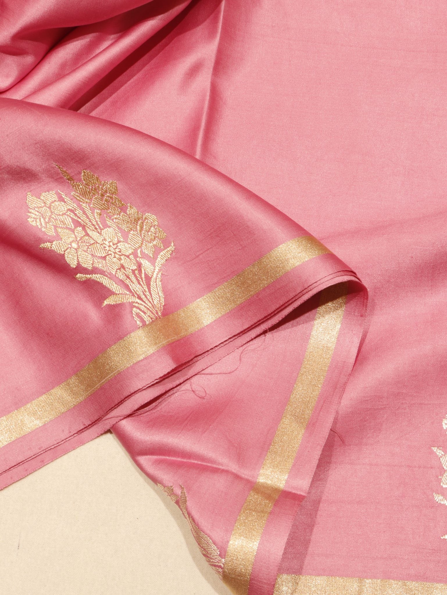 Pink Mashru Silk Banarasi saree texture detail