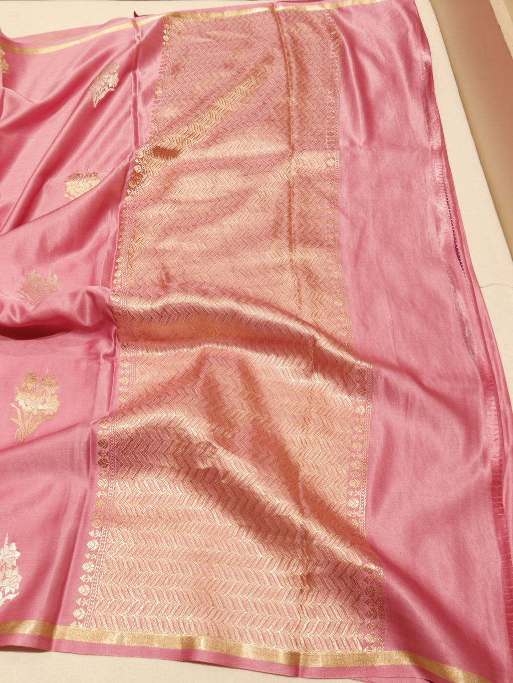 Pink Mashru Silk Banarasi saree zari work detail