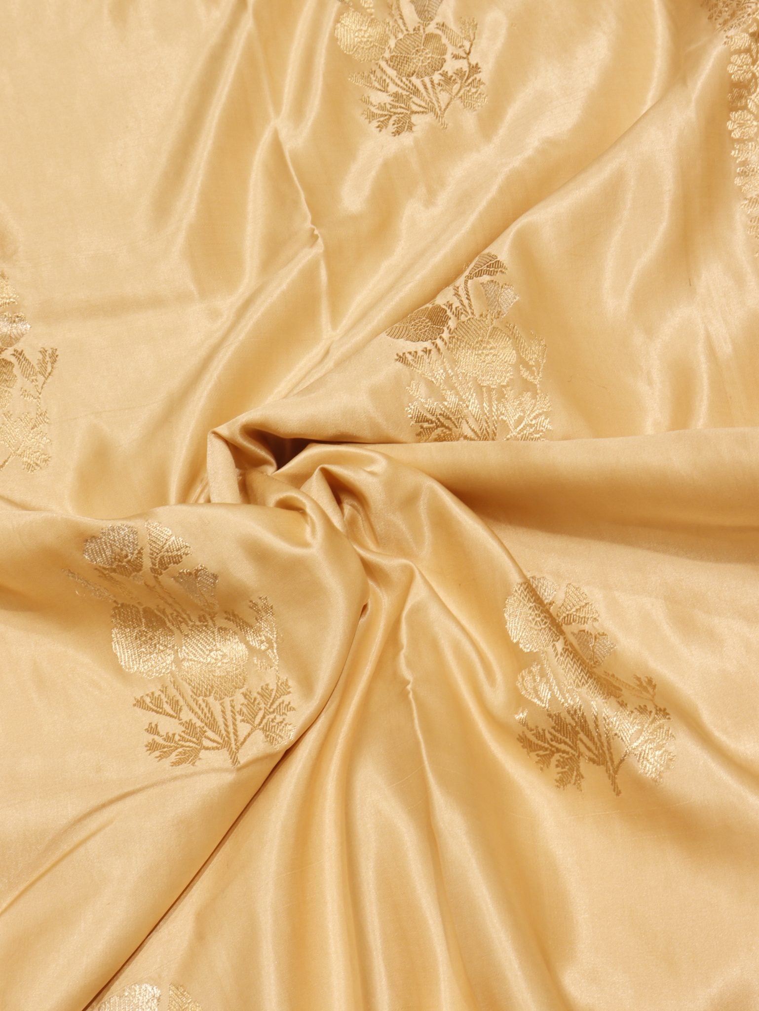 Champagne Gold Mashru Banarasi saree border closeup