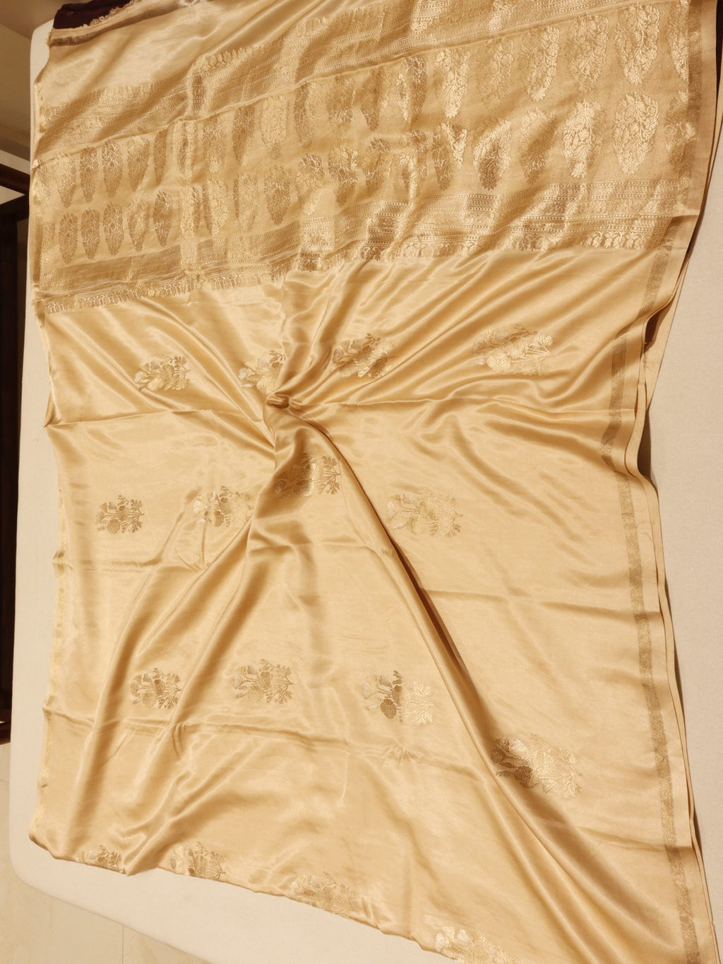 Champagne Gold Mashru Banarasi saree zari work detail
