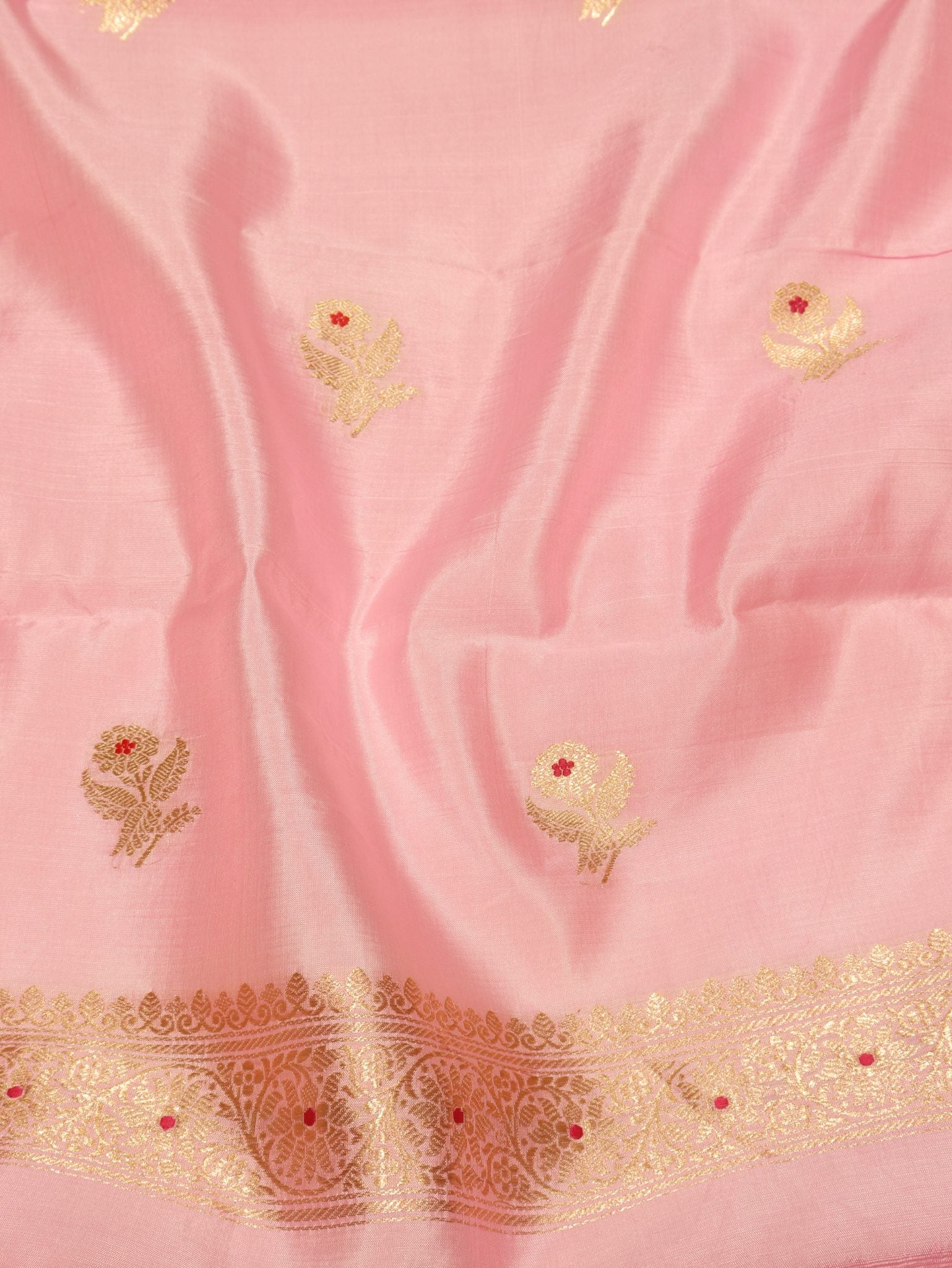 Pink Soft Katan Banarasi suit bottom detail