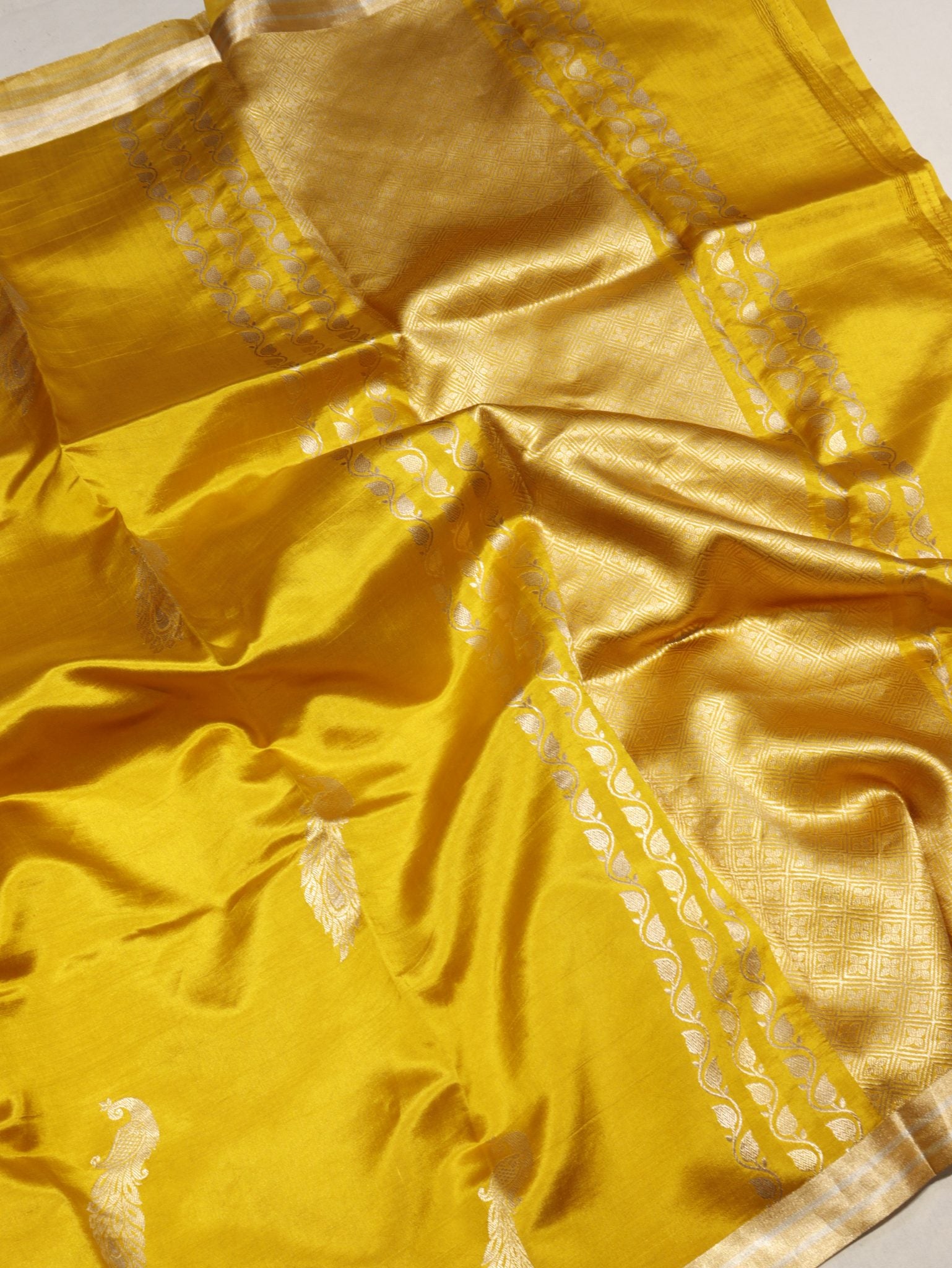 Mustard Yellow Soft Katan Banarasi saree blouse piece