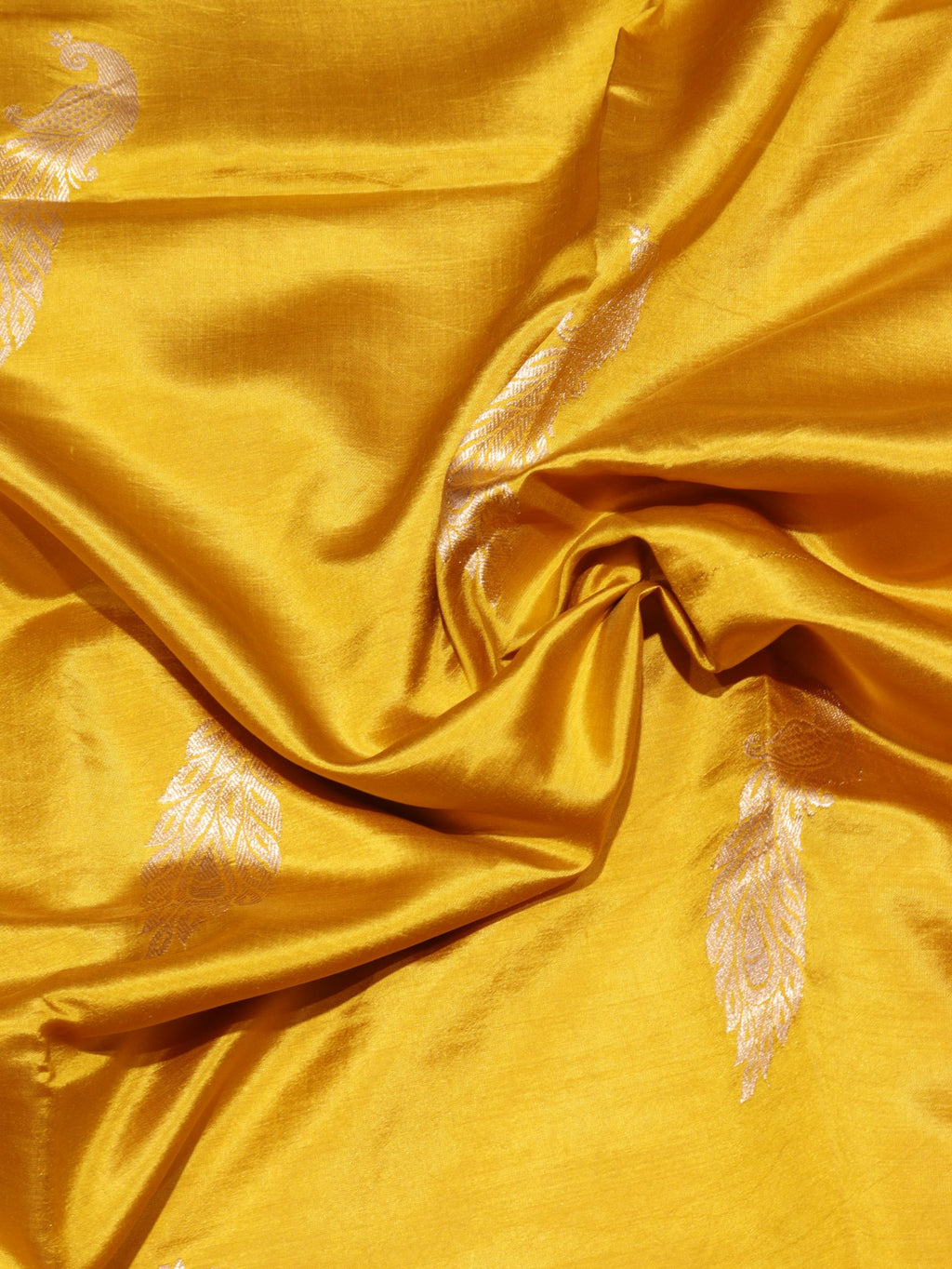 Mustard Yellow Soft Katan Banarasi saree full spread