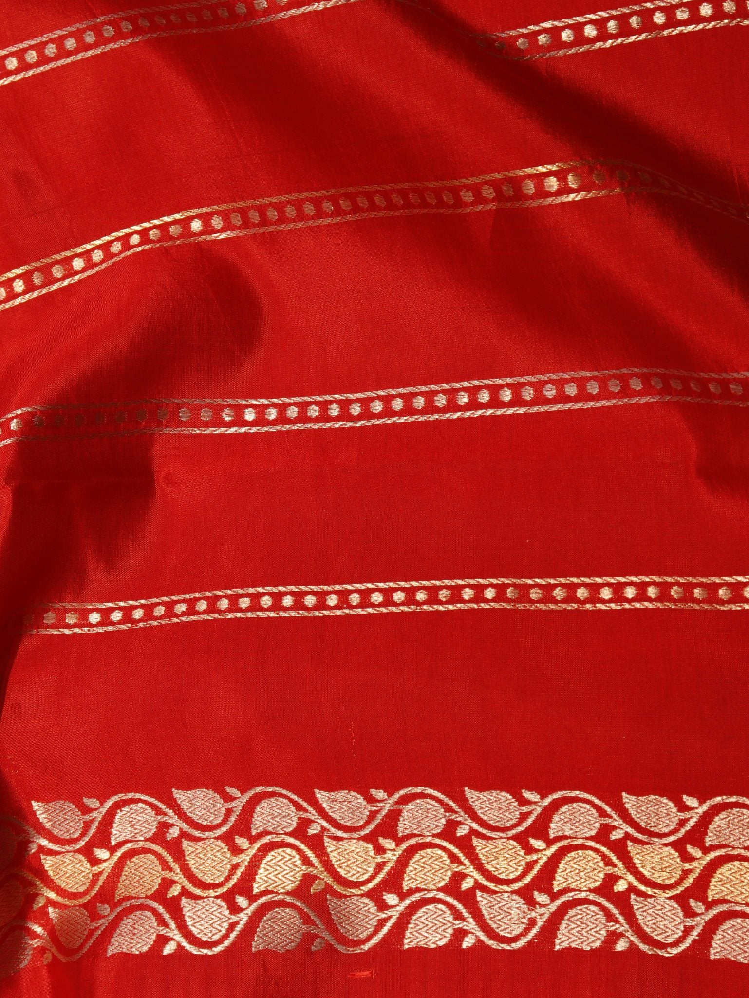 Red Soft Katan Banarasi saree texture detail
