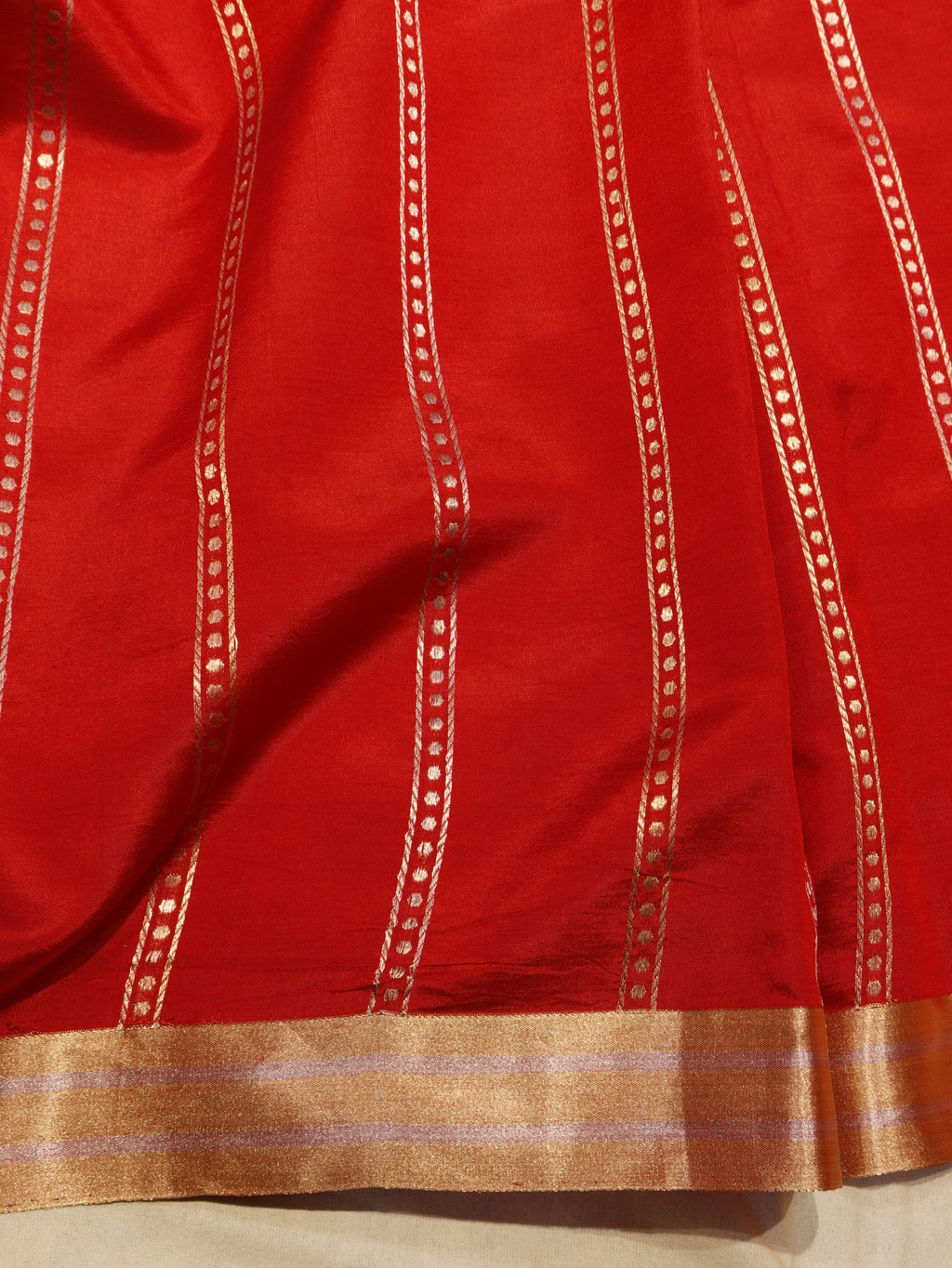 Red Soft Katan Banarasi saree zari work detail