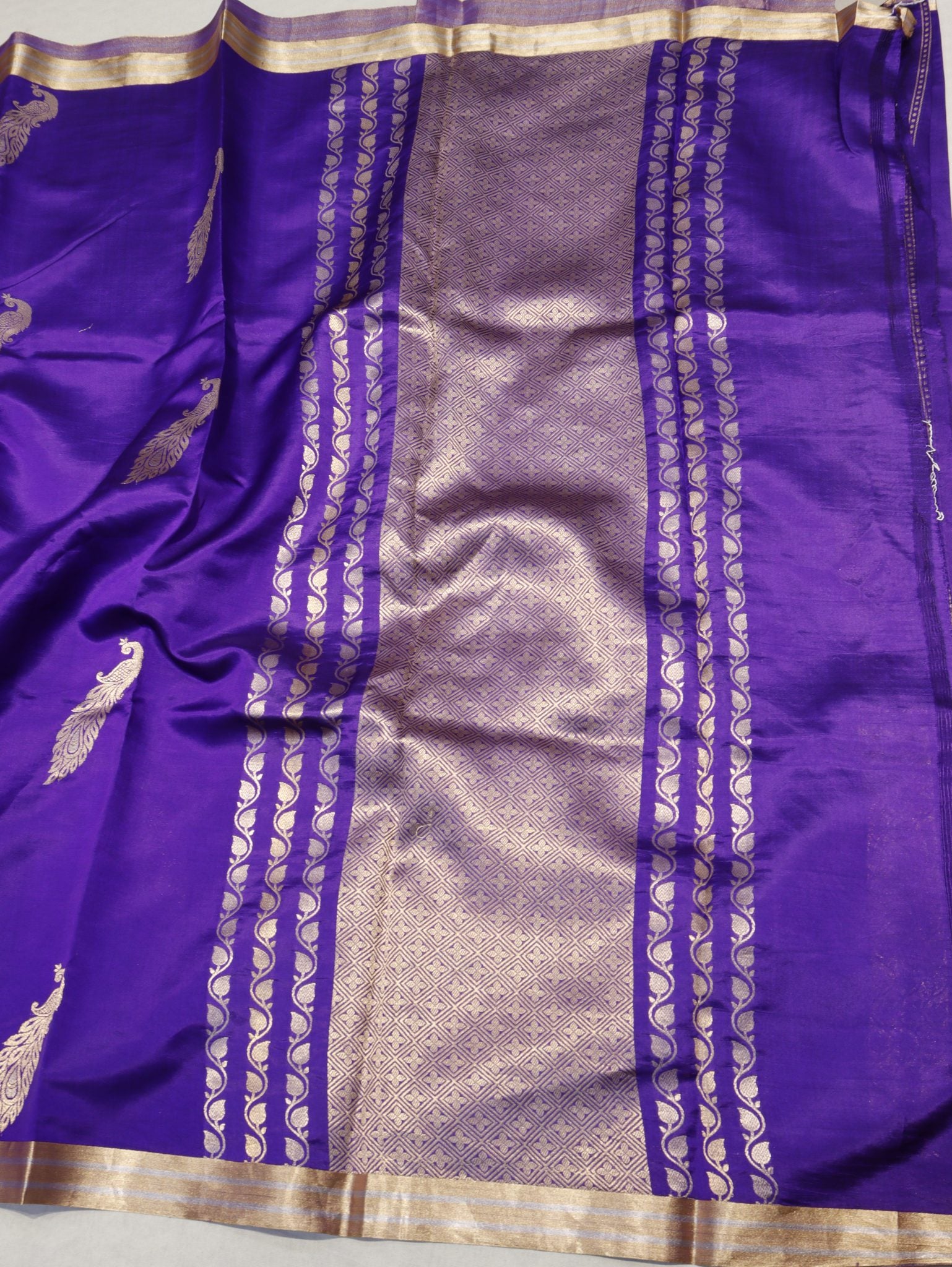 Purple Soft Katan Banarasi saree full spread