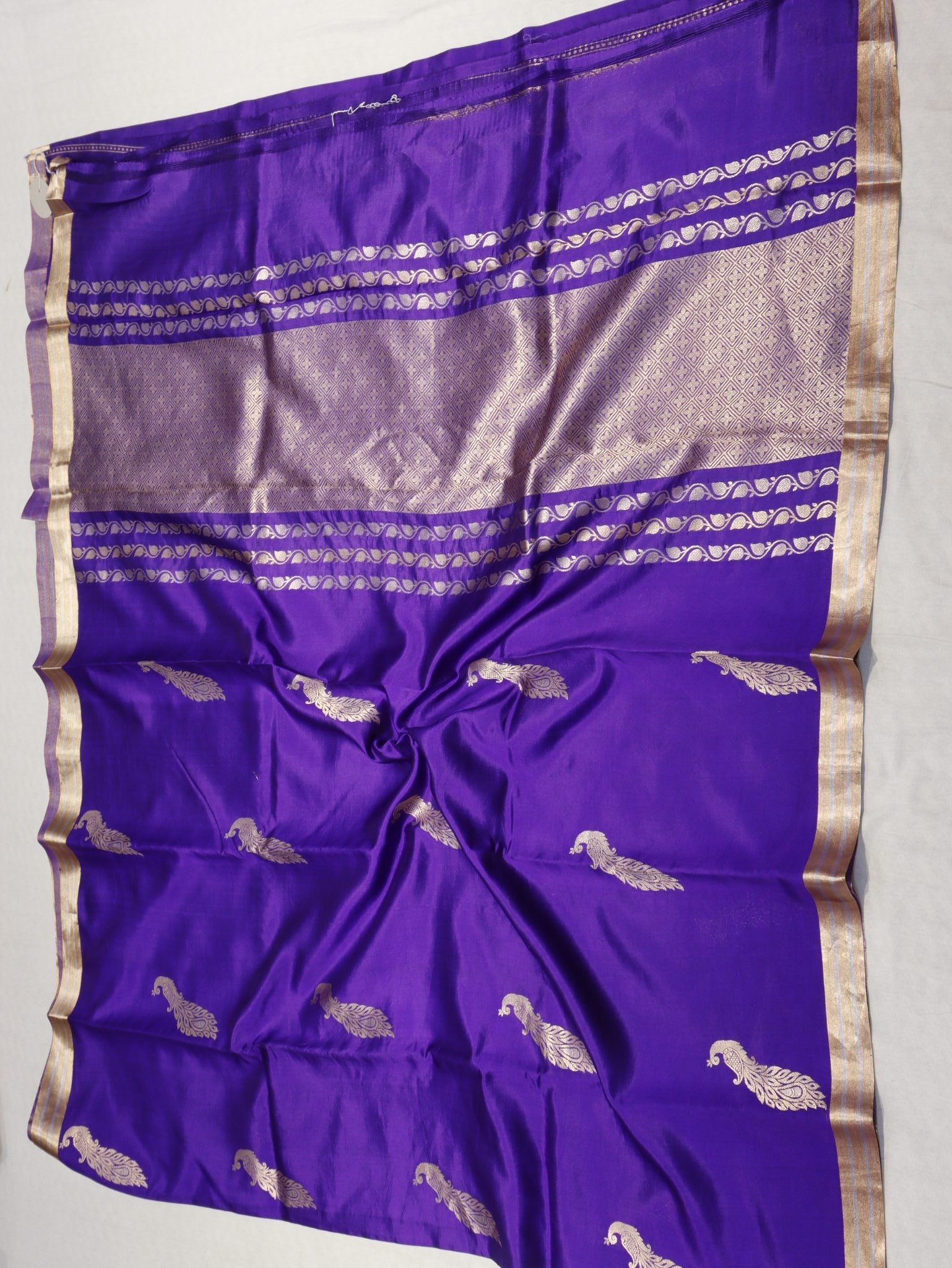 Purple Soft Katan Banarasi saree zari work detail