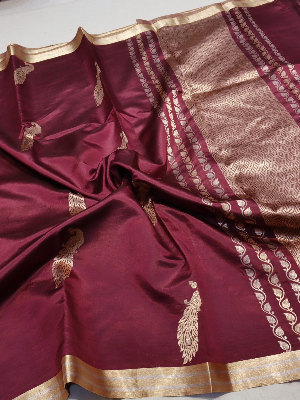 Wine Maroon Soft Katan Banarasi saree blouse piece