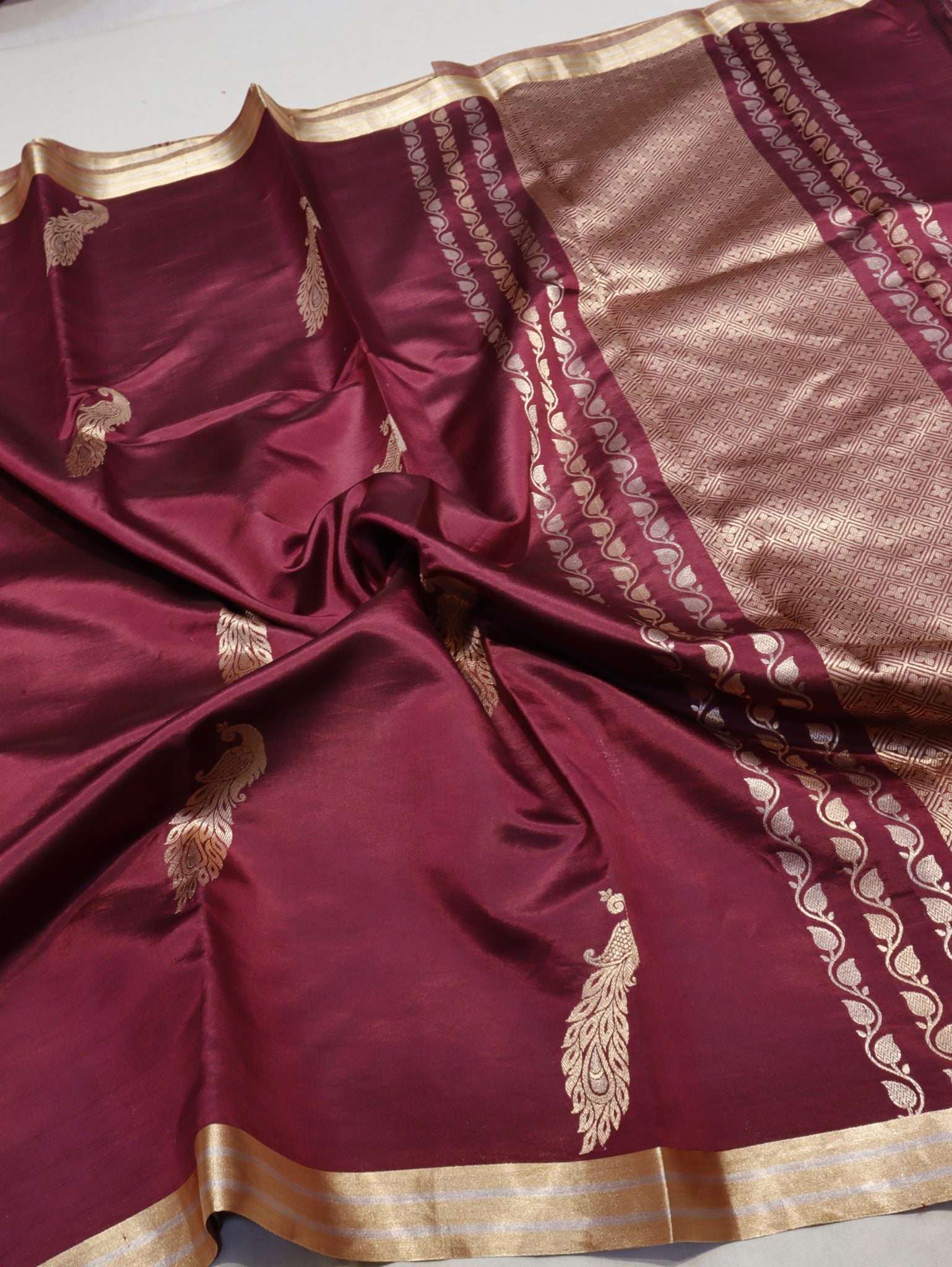 Wine Maroon Soft Katan Banarasi saree blouse piece