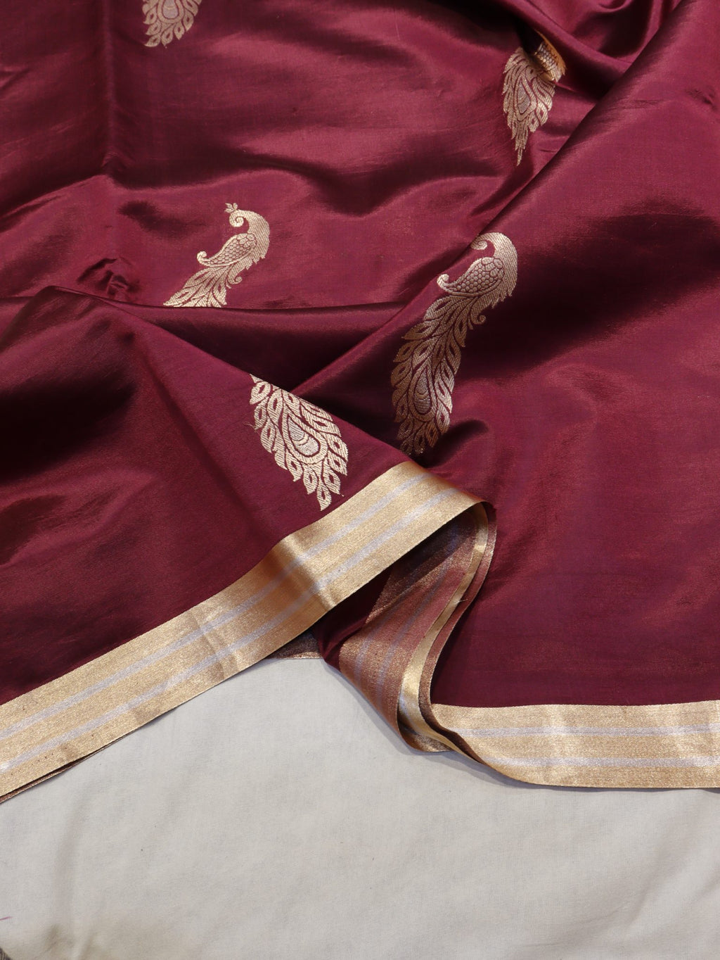 Wine Maroon Soft Katan Banarasi saree full spread