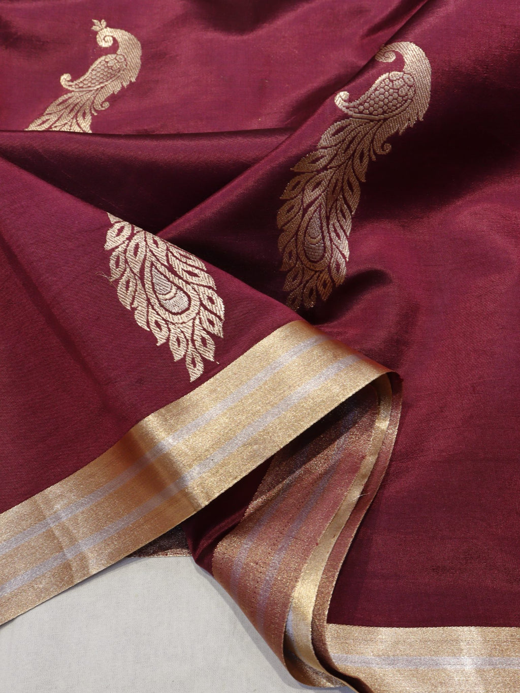 Wine Maroon Soft Katan Banarasi saree texture detail