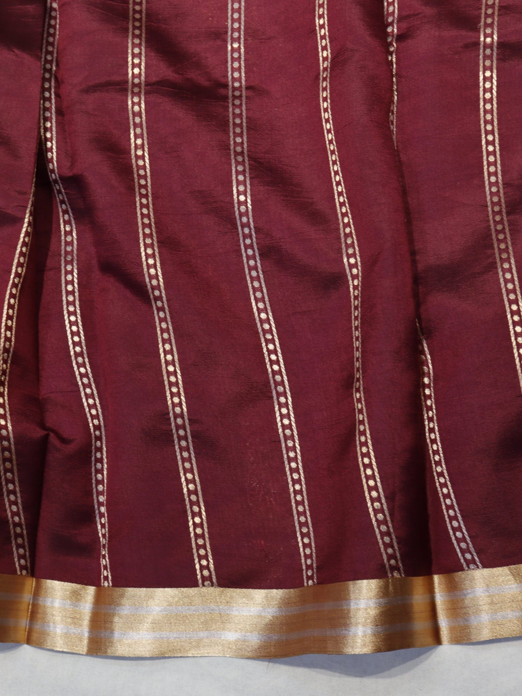 Wine Maroon Soft Katan Banarasi saree folded view