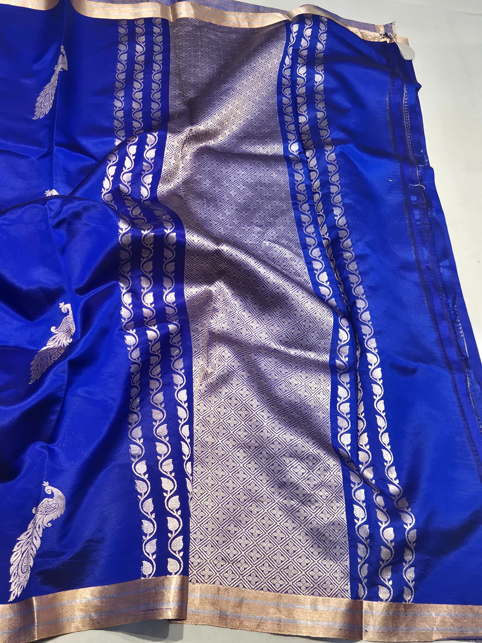 Royal Blue Soft Katan Banarasi saree texture detail