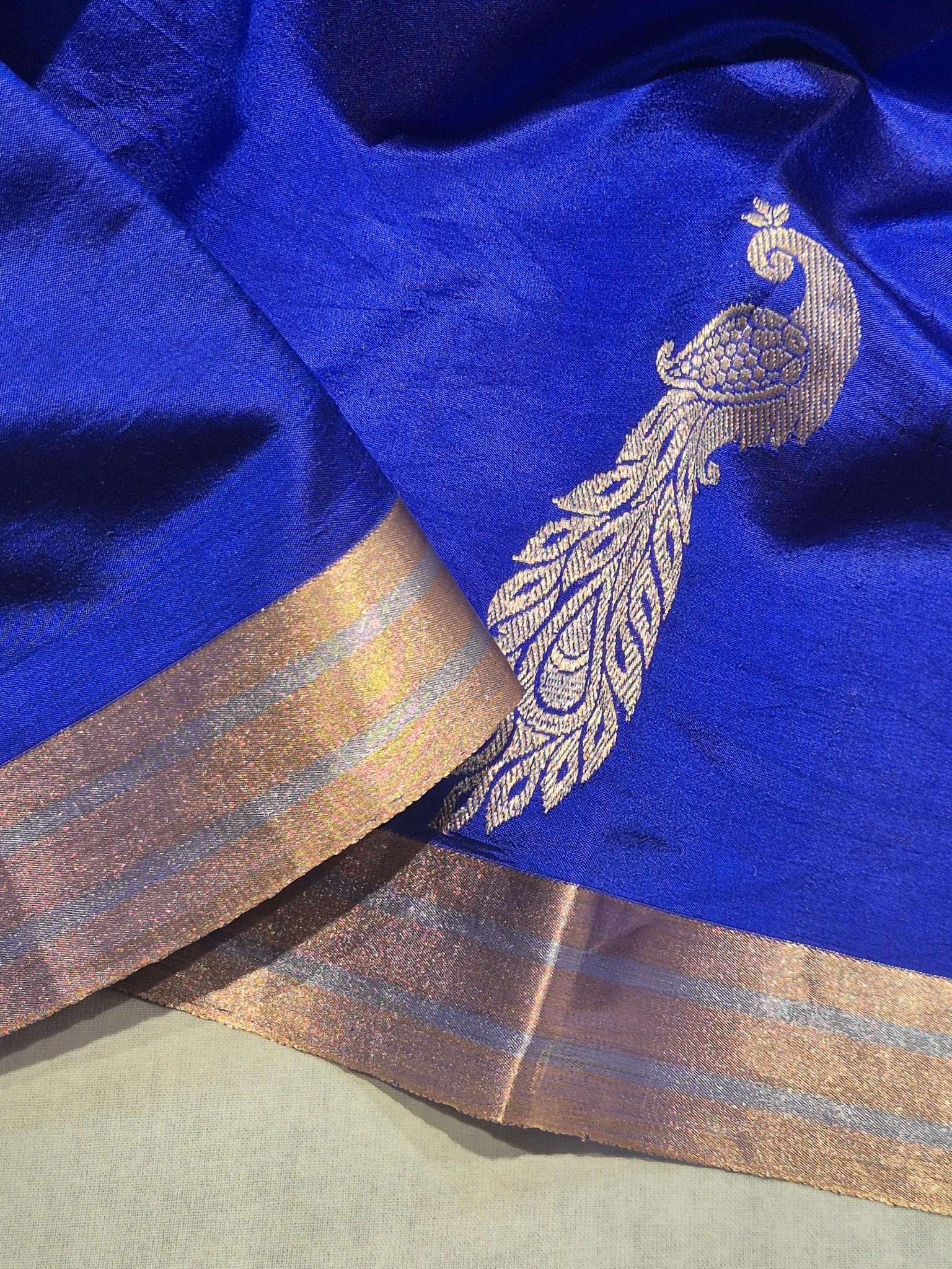 Royal Blue Soft Katan Banarasi saree zari work detail