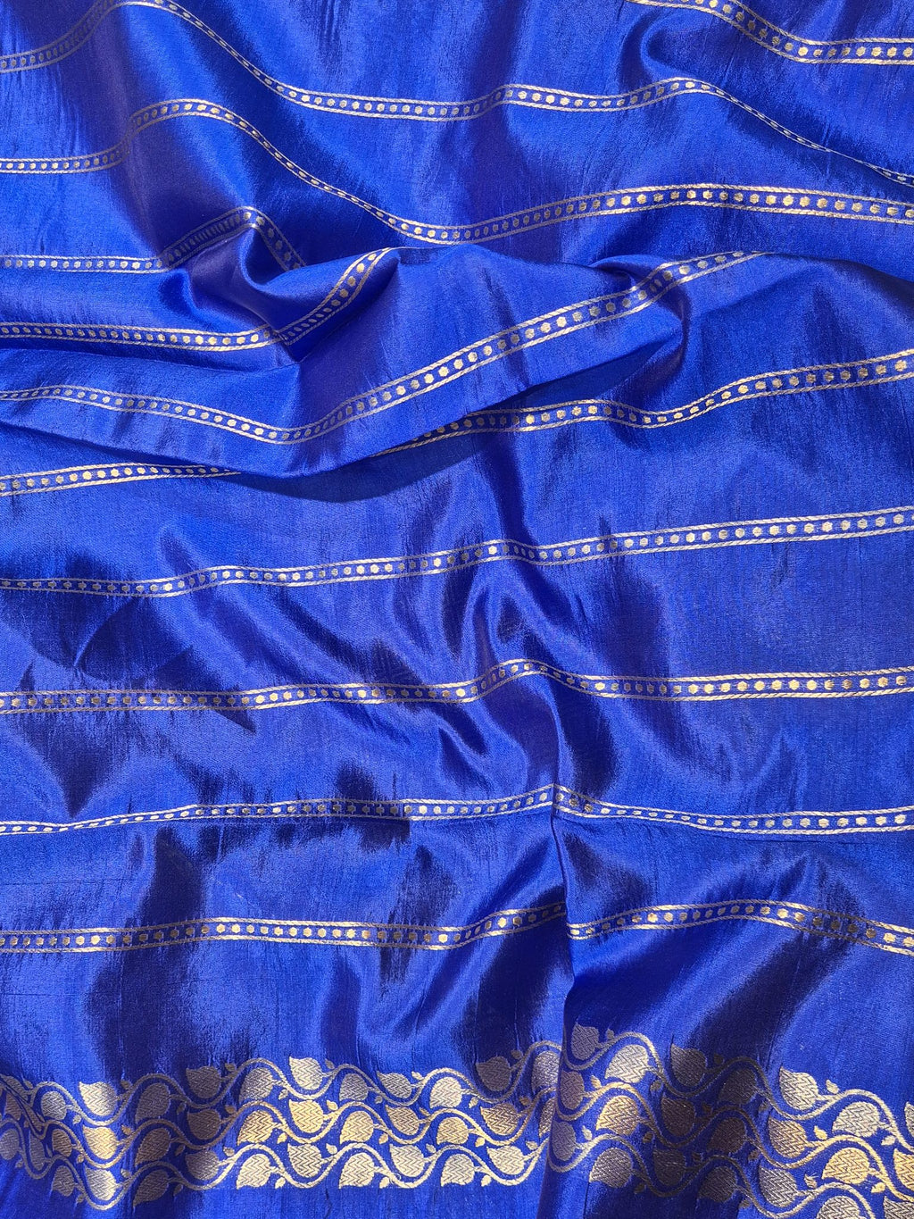 Royal Blue Soft Katan Banarasi saree folded view