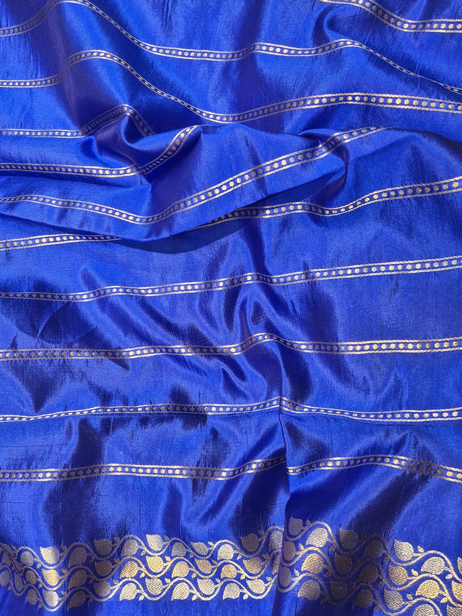 Royal Blue Soft Katan Banarasi saree folded view