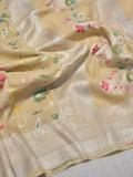Butter Yellow (Mannan-2M) Tussar Silk Banarasi saree front drape view