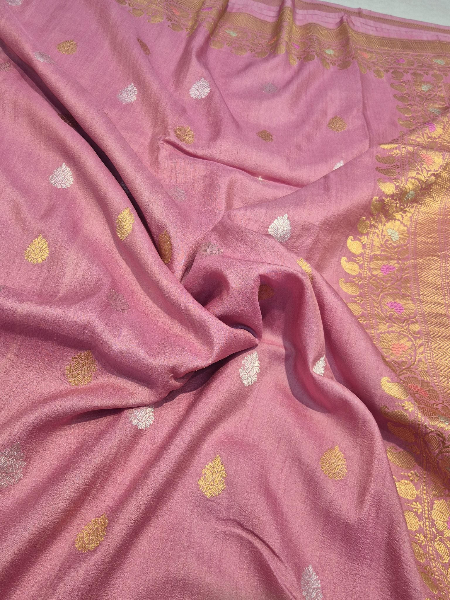 Onion Pink (Mannan-1082M) Tussar Silk Banarasi saree blouse piece