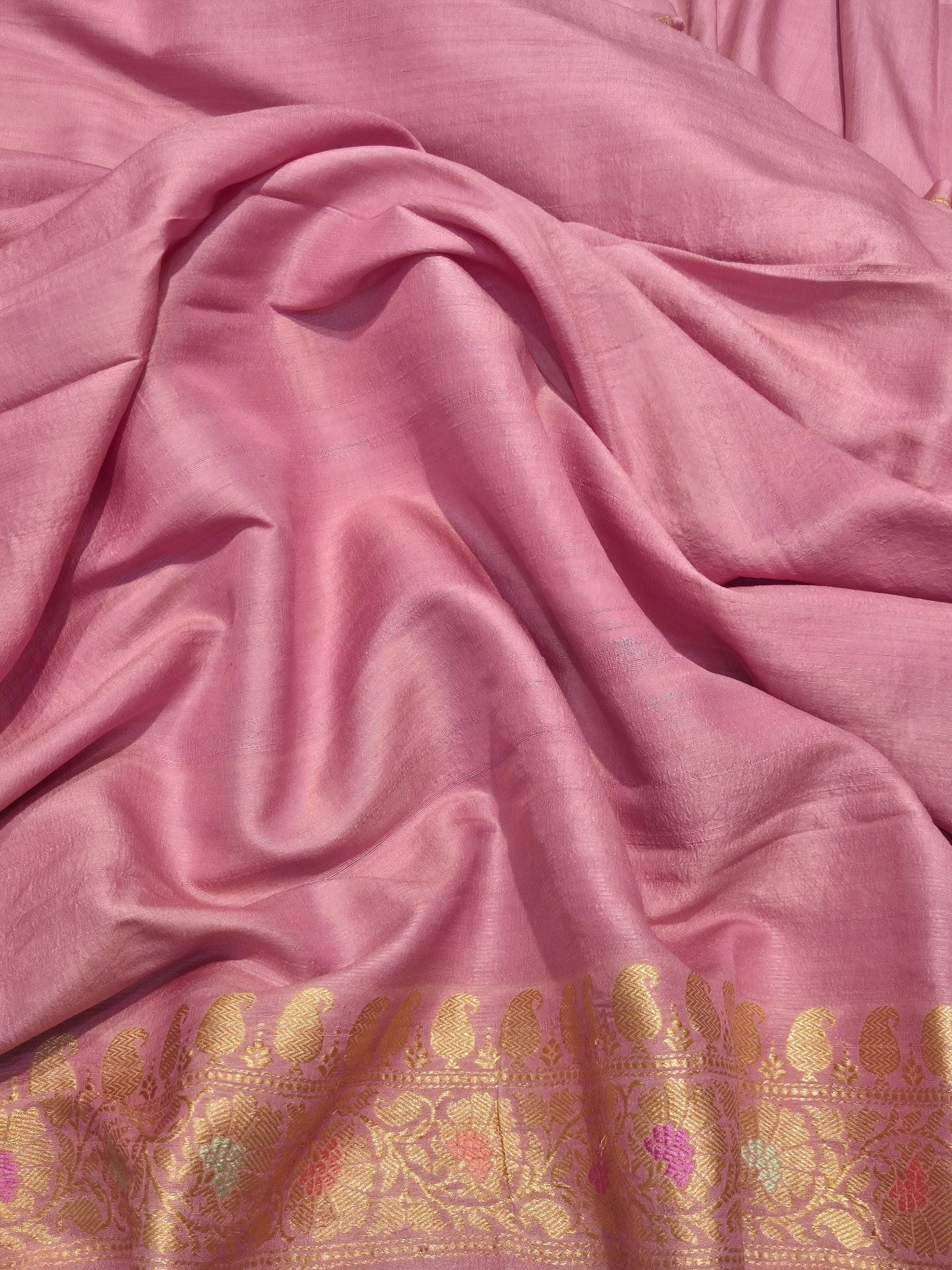 Onion Pink (Mannan-1082M) Tussar Silk Banarasi saree zari work detail
