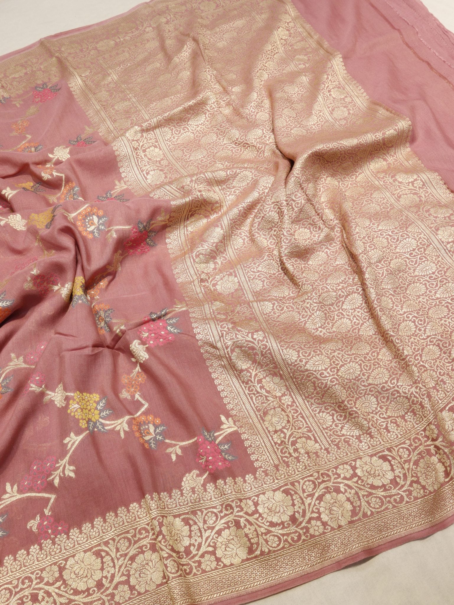 Soft Muted Pink (Mannan-774M) Moonga Silk Banarasi saree full spread