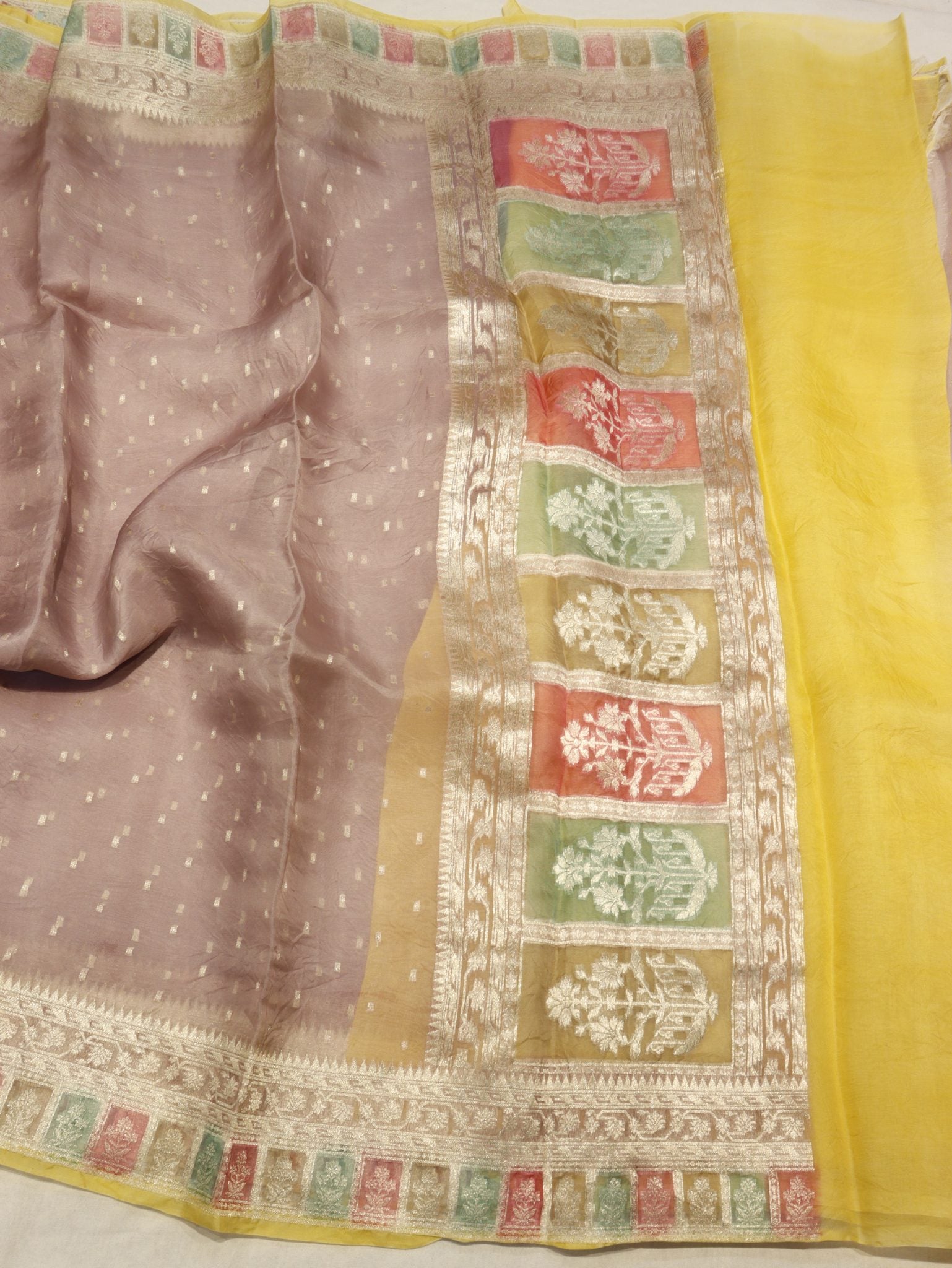 Warm Taupe (Mannan-821M) Kora Silk Banarasi saree blouse piece
