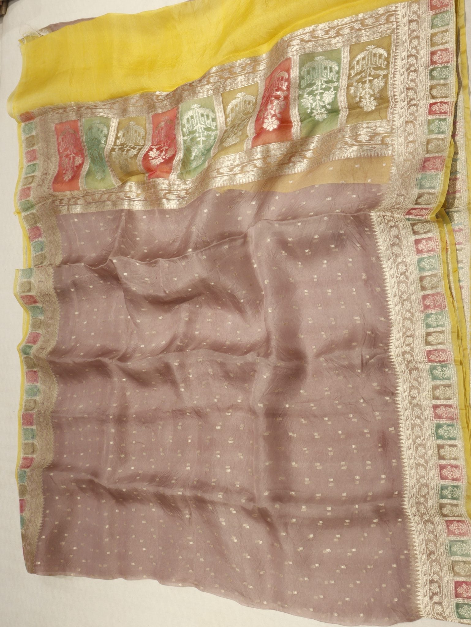 Warm Taupe (Mannan-821M) Kora Silk Banarasi saree zari work detail