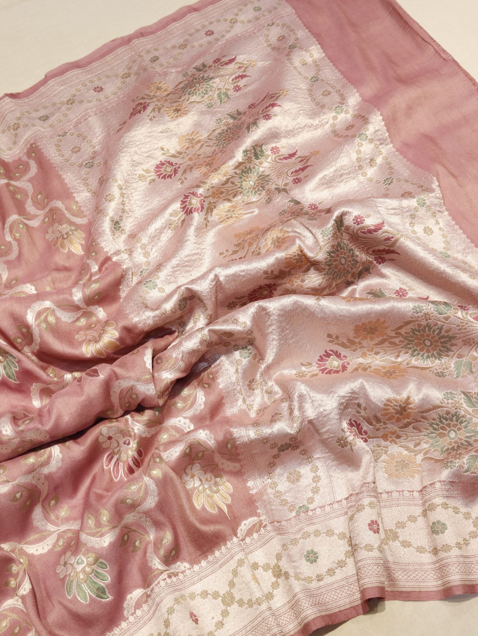 Muted Rose Pink (Mannan-779M) Tussar Silk Banarasi saree pallu detail