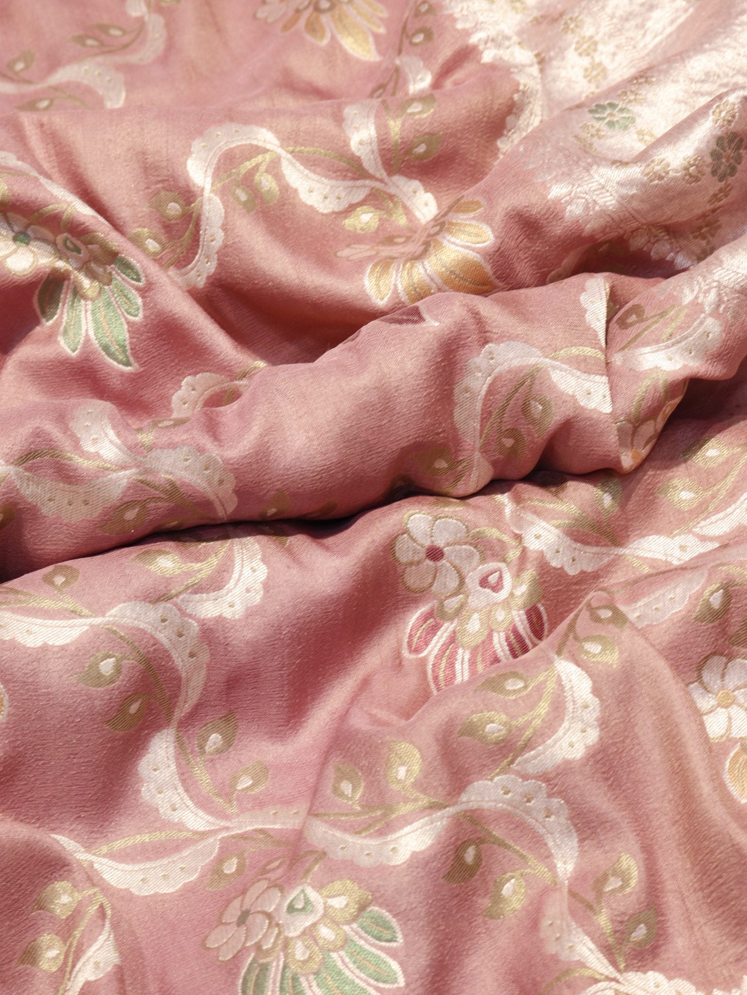 Muted Rose Pink (Mannan-779M) Tussar Silk Banarasi saree full spread