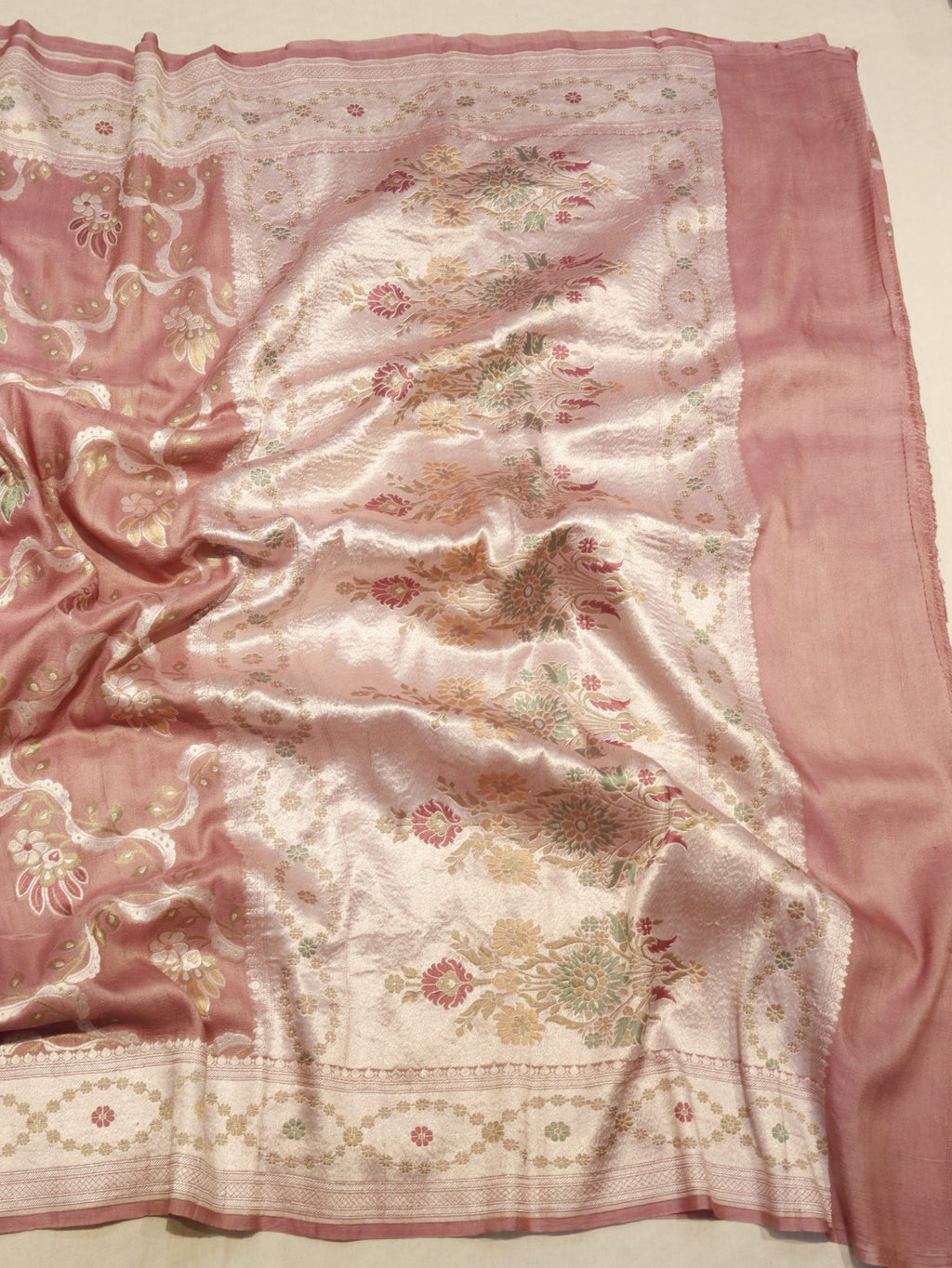 Muted Rose Pink (Mannan-779M) Tussar Silk Banarasi saree zari work detail