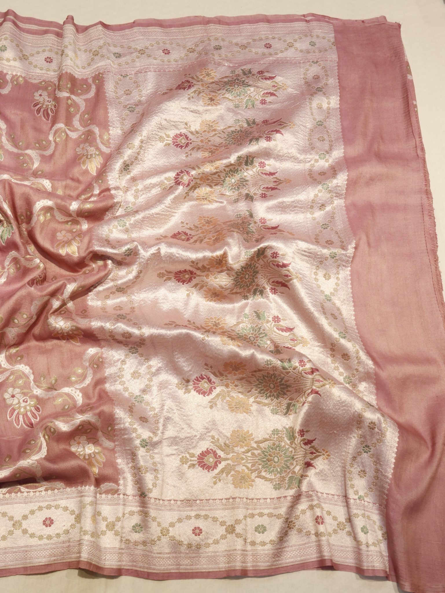 Muted Rose Pink (Mannan-779M) Tussar Silk Banarasi saree zari work detail
