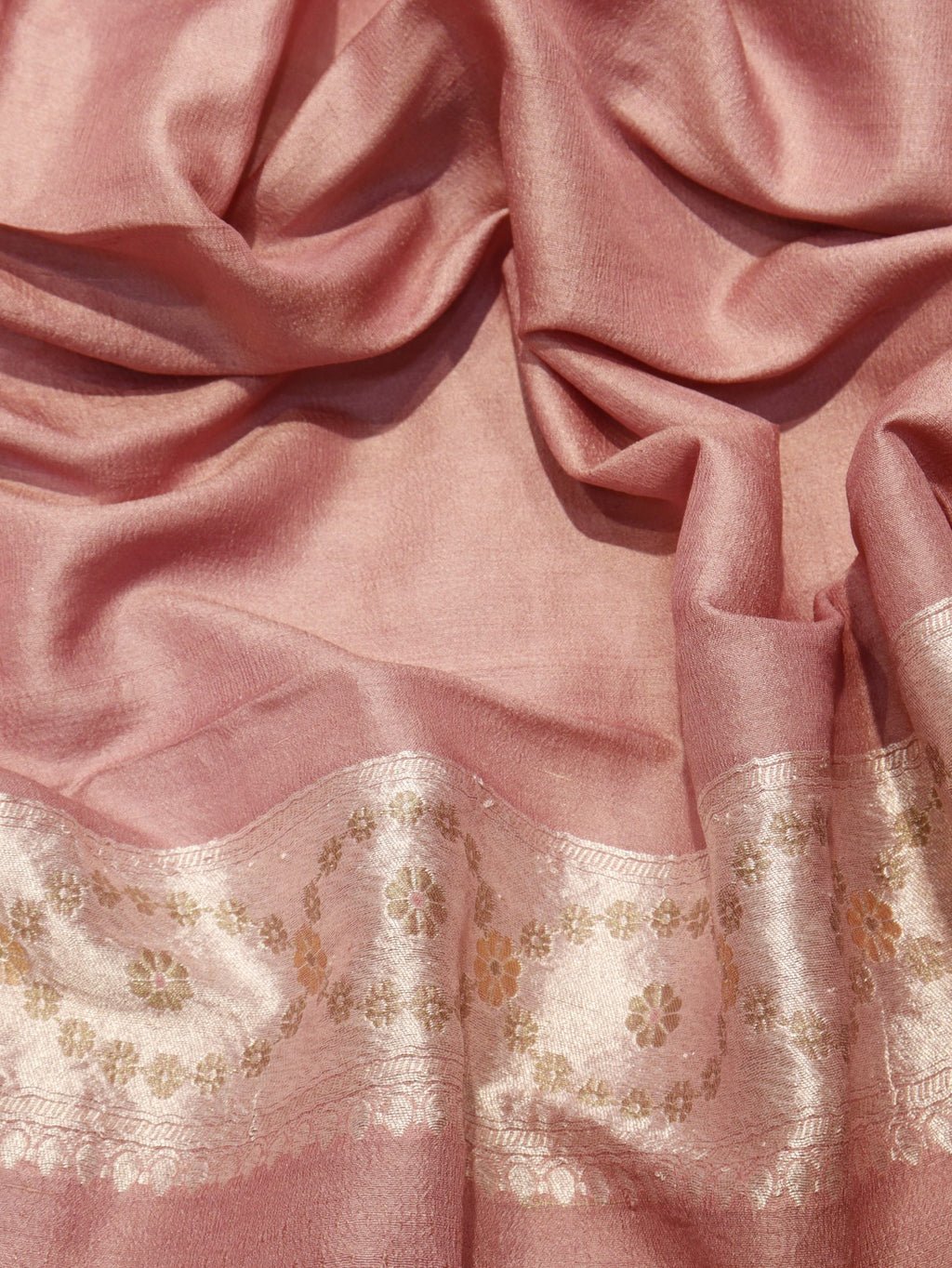 Muted Rose Pink (Mannan-779M) Tussar Silk Banarasi saree folded view
