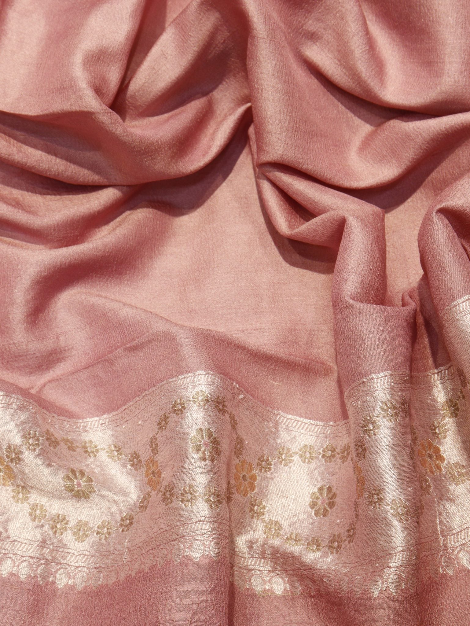 Muted Rose Pink (Mannan-779M) Tussar Silk Banarasi saree folded view