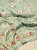 Mint (Mannan-1168M) Tussar Silk Banarasi saree front drape view