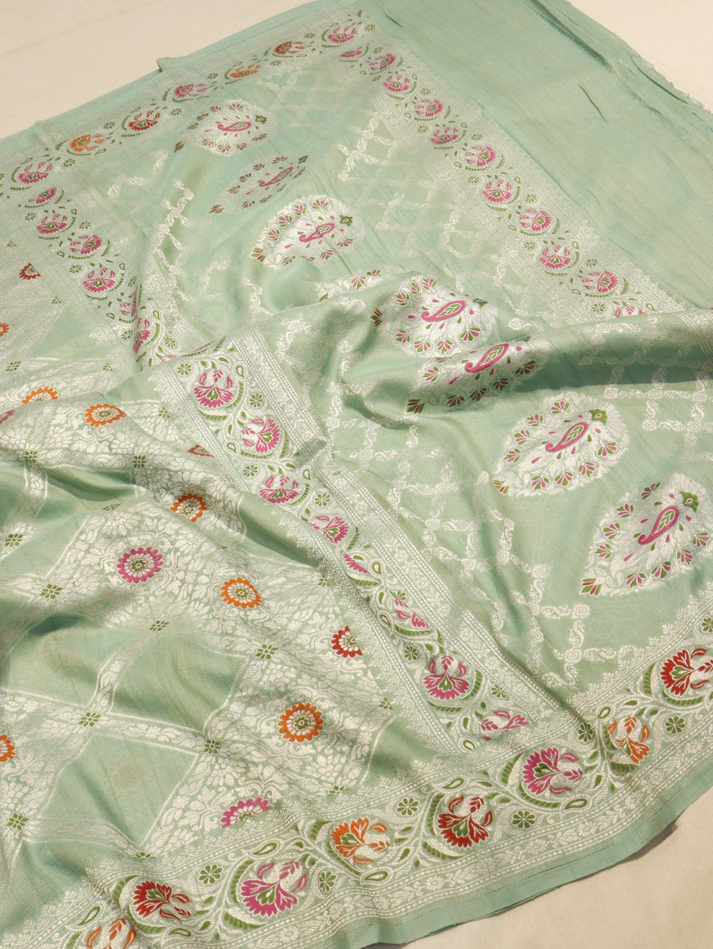 Mint (Mannan-1168M) Tussar Silk Banarasi saree pallu detail