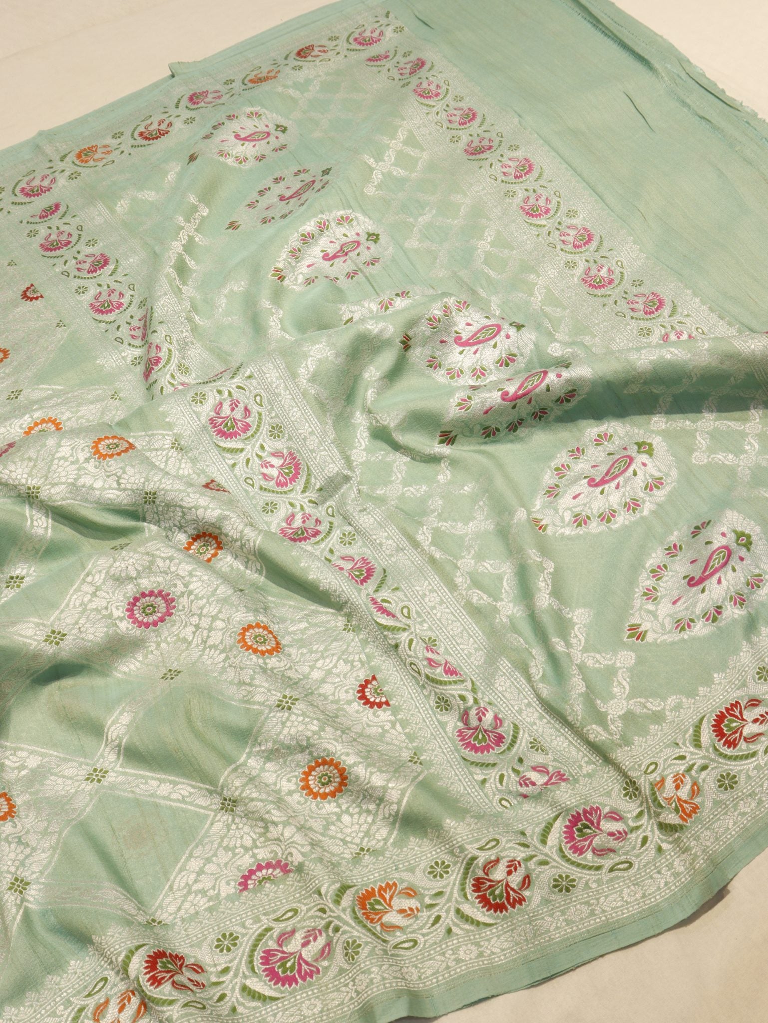 Mint (Mannan-1168M) Tussar Silk Banarasi saree pallu detail