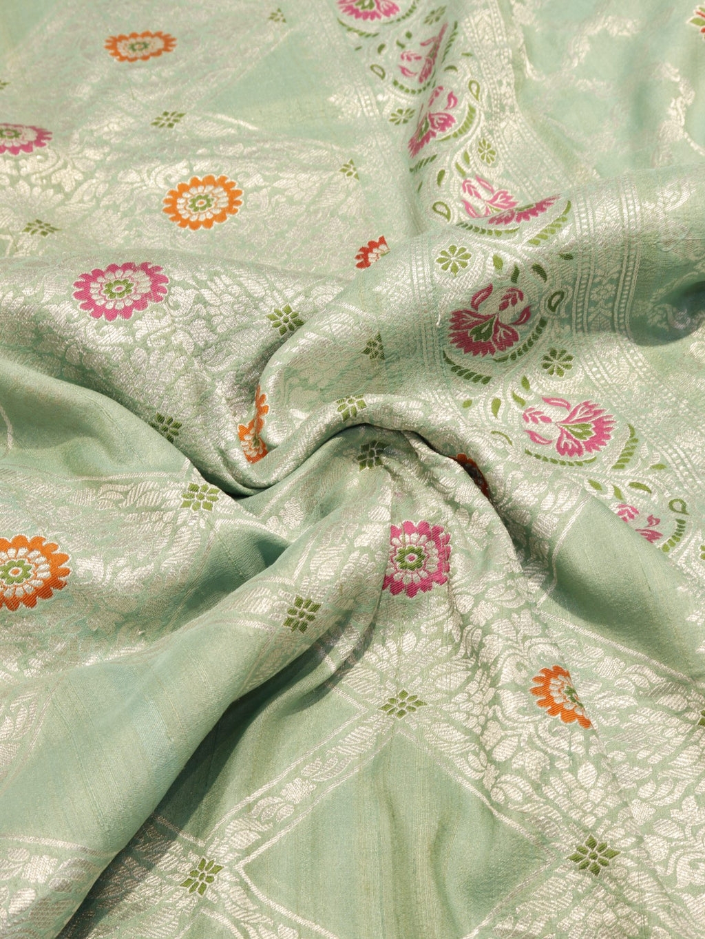 Mint (Mannan-1168M) Tussar Silk Banarasi saree border closeup