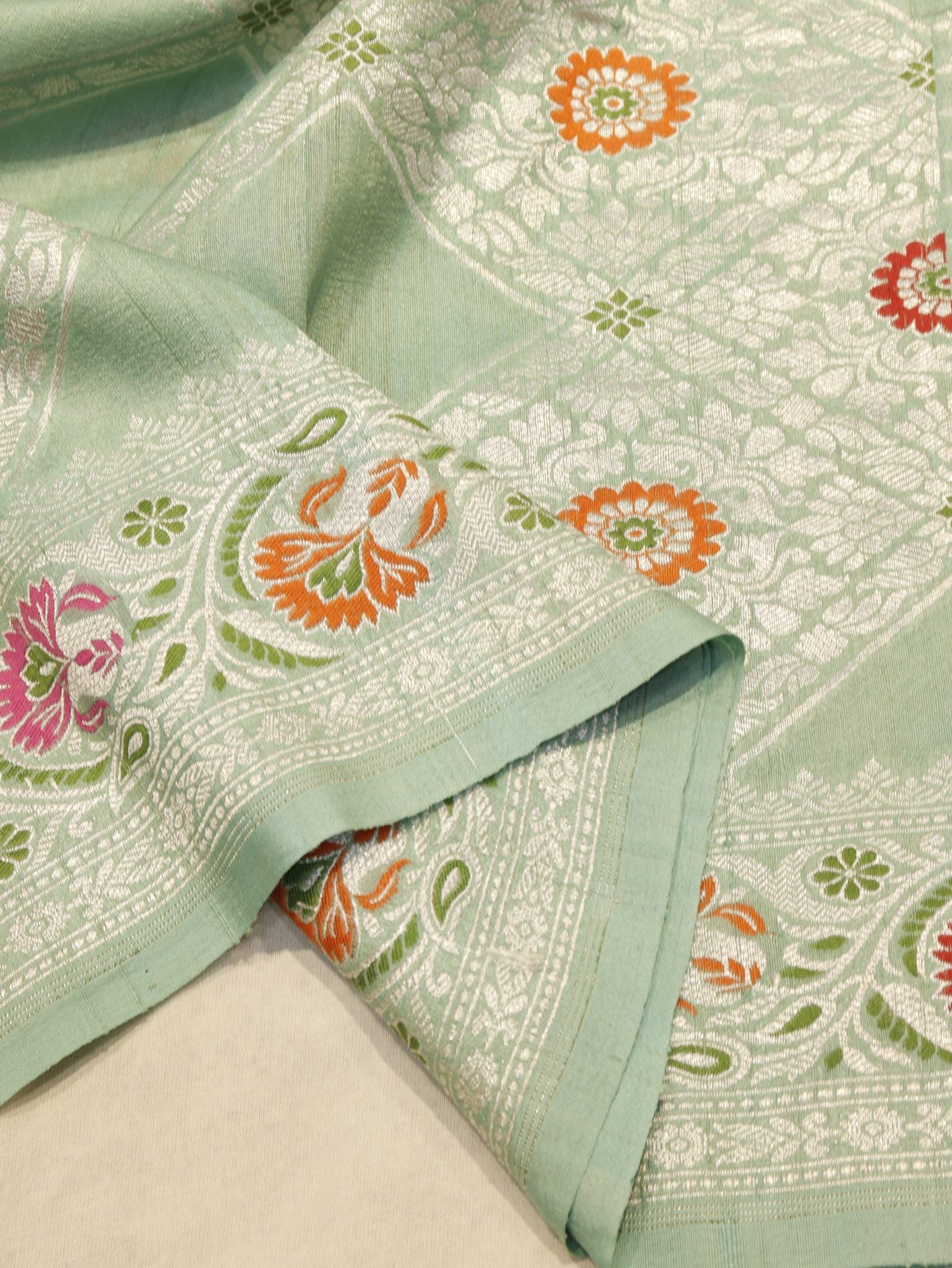 Mint (Mannan-1168M) Tussar Silk Banarasi saree blouse piece